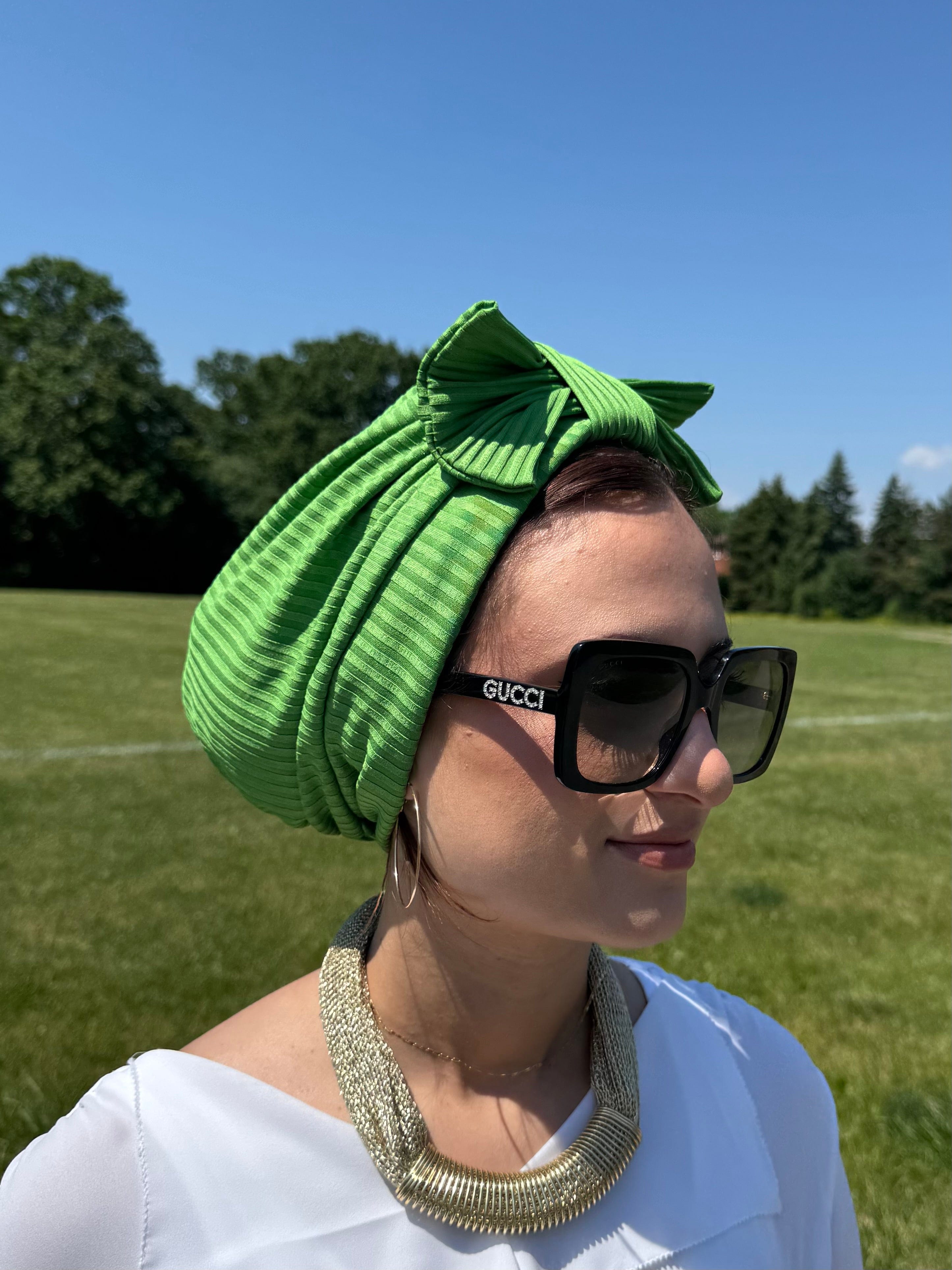 Beanie Bow Ribbed Jersey - Green - Turban Couture