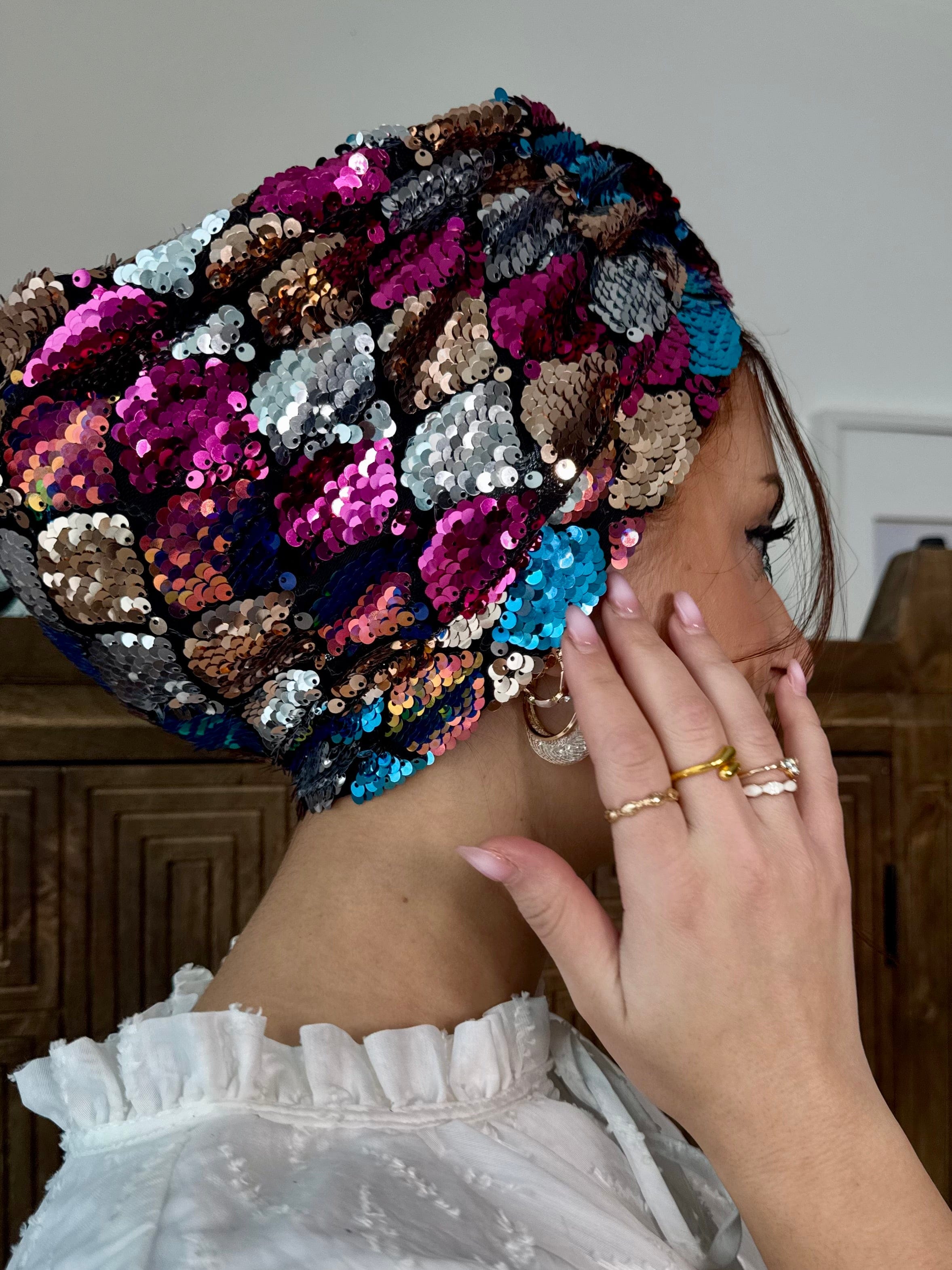 Turban Basic Sequin - Fuchsia Blue