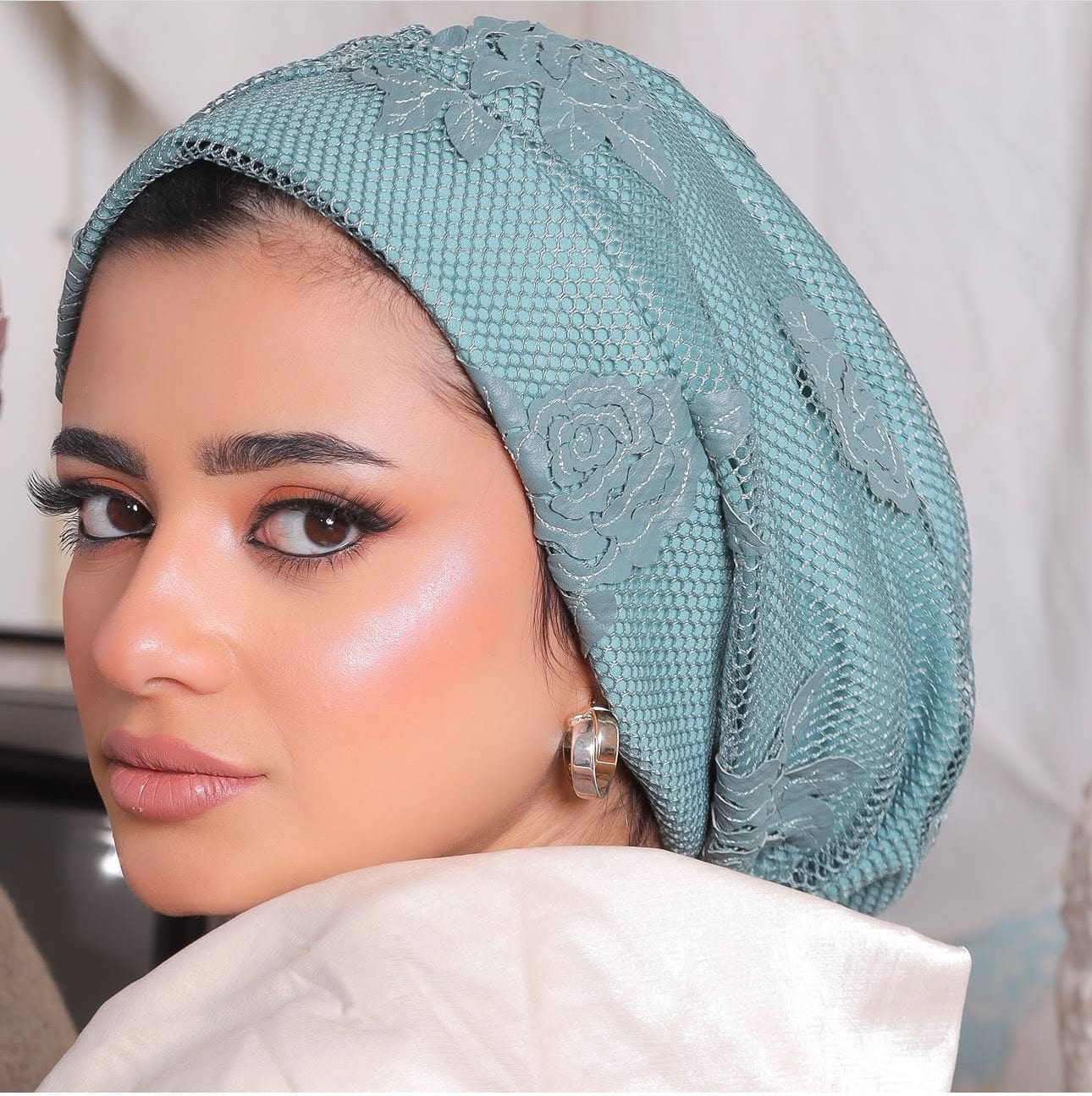 Beanie Floral Knit - Pistachio - Turban Couture