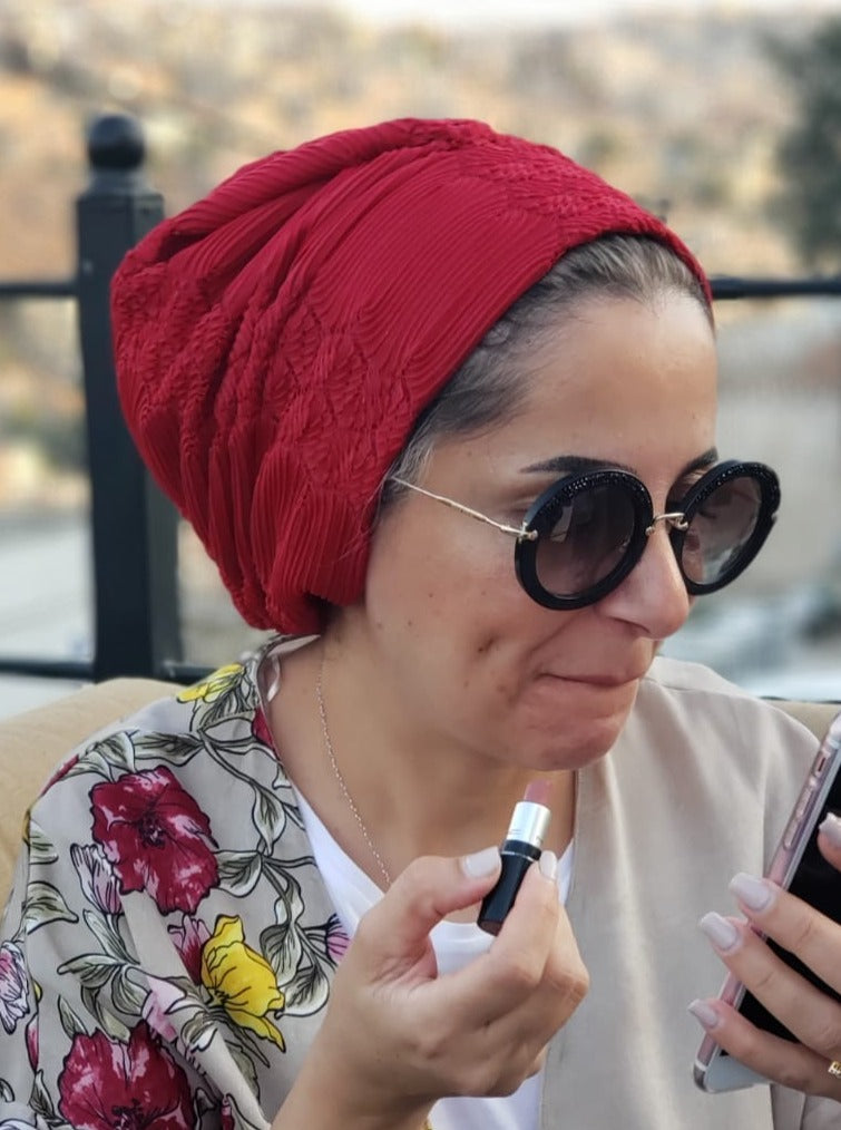 Beanie Printed - Burgundy - Turban Couture