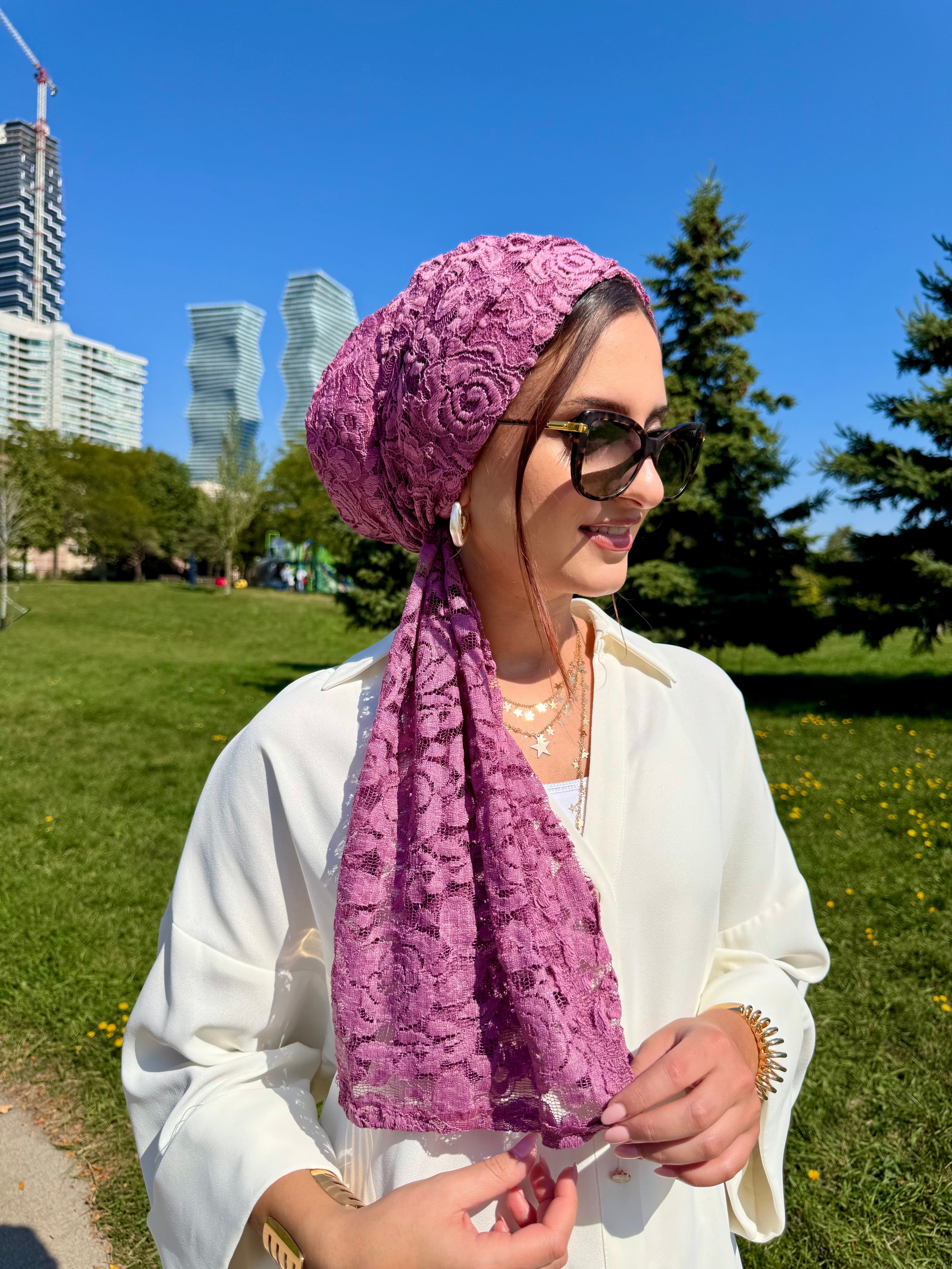 Beanie Wrap Lace - Pink Rose II - Turban Couture