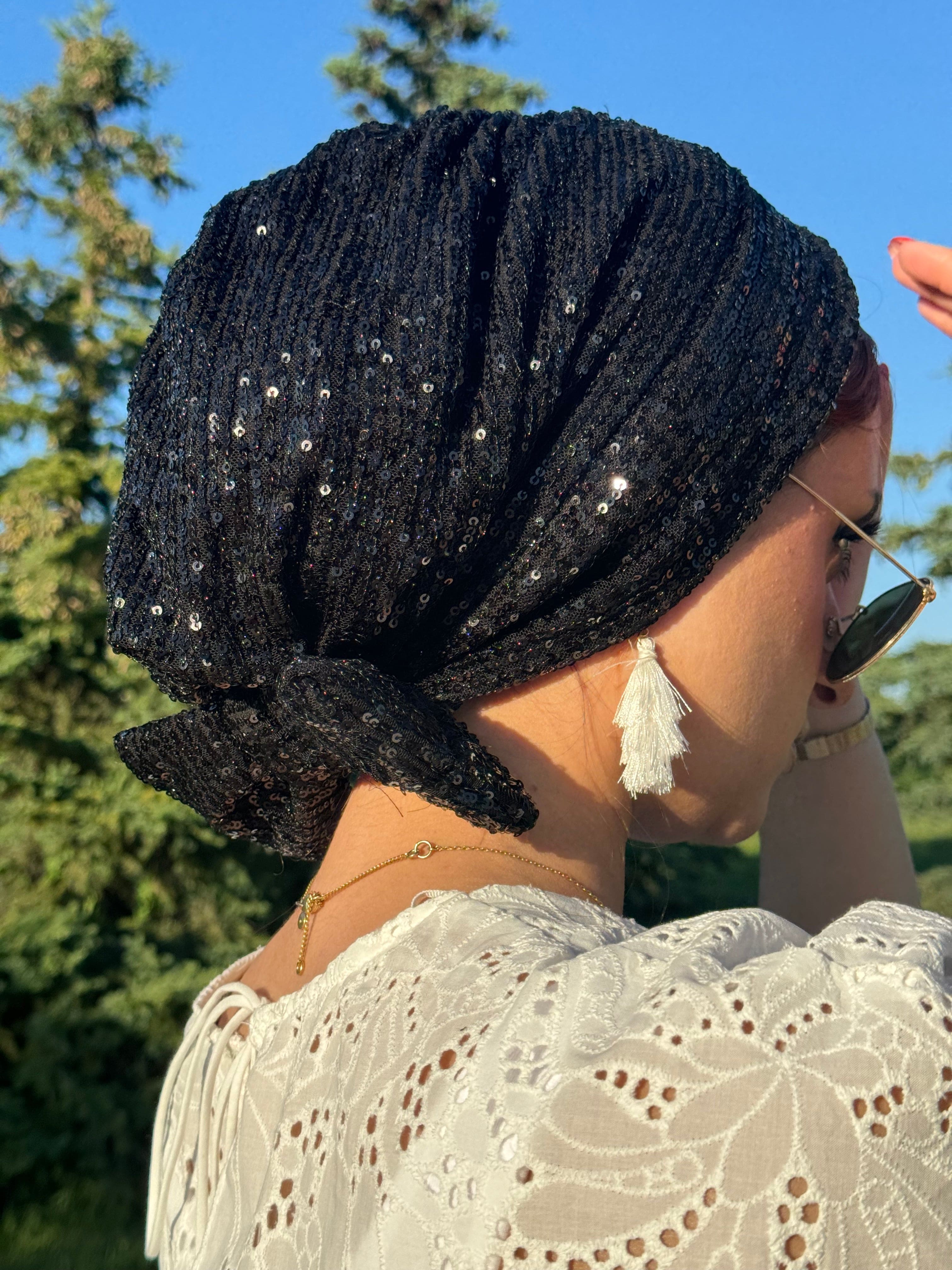 Beanie Bow Sequins Jersey - Black