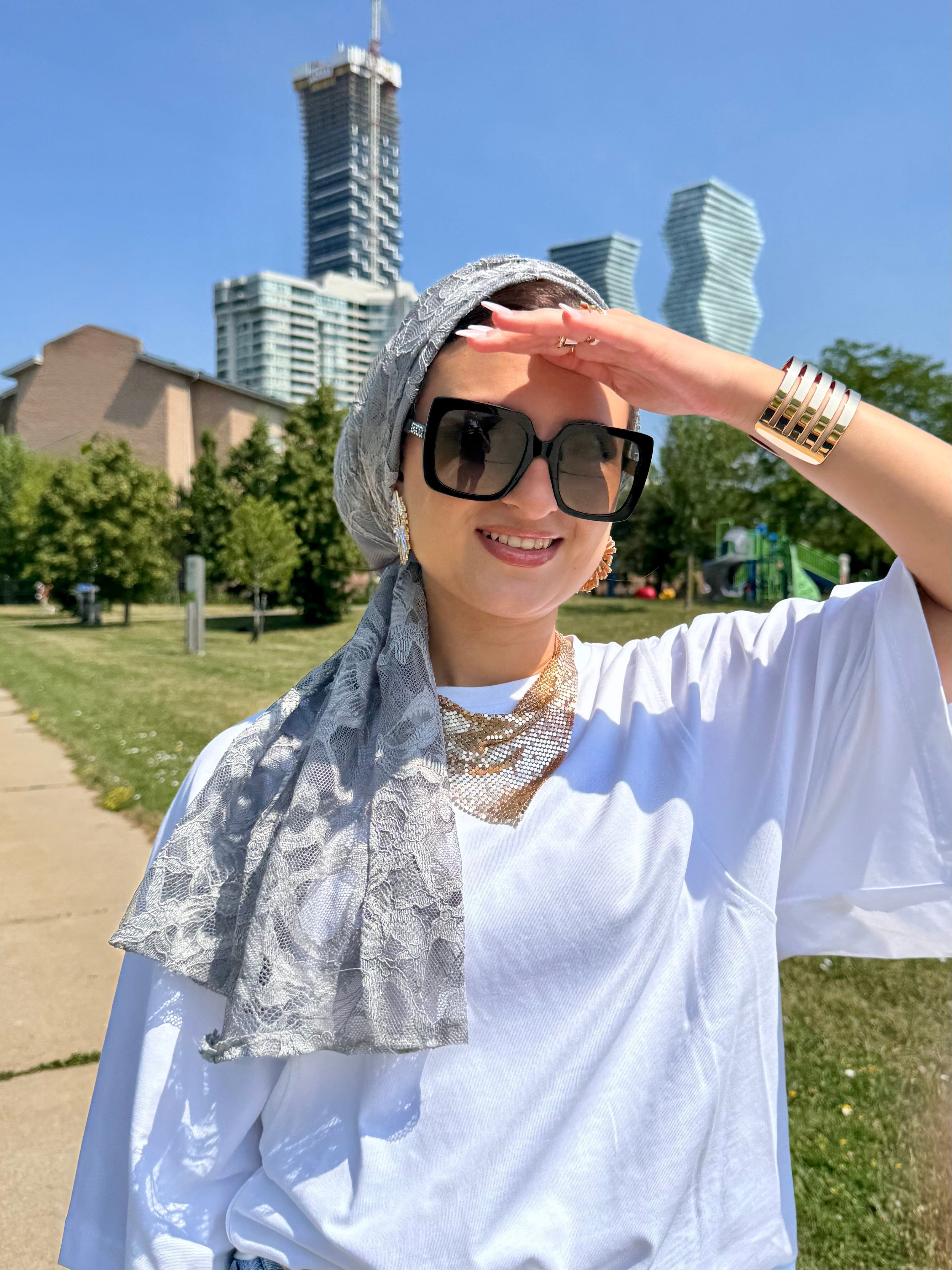 Beanie Wrap Lace - Grey II - Turban Couture