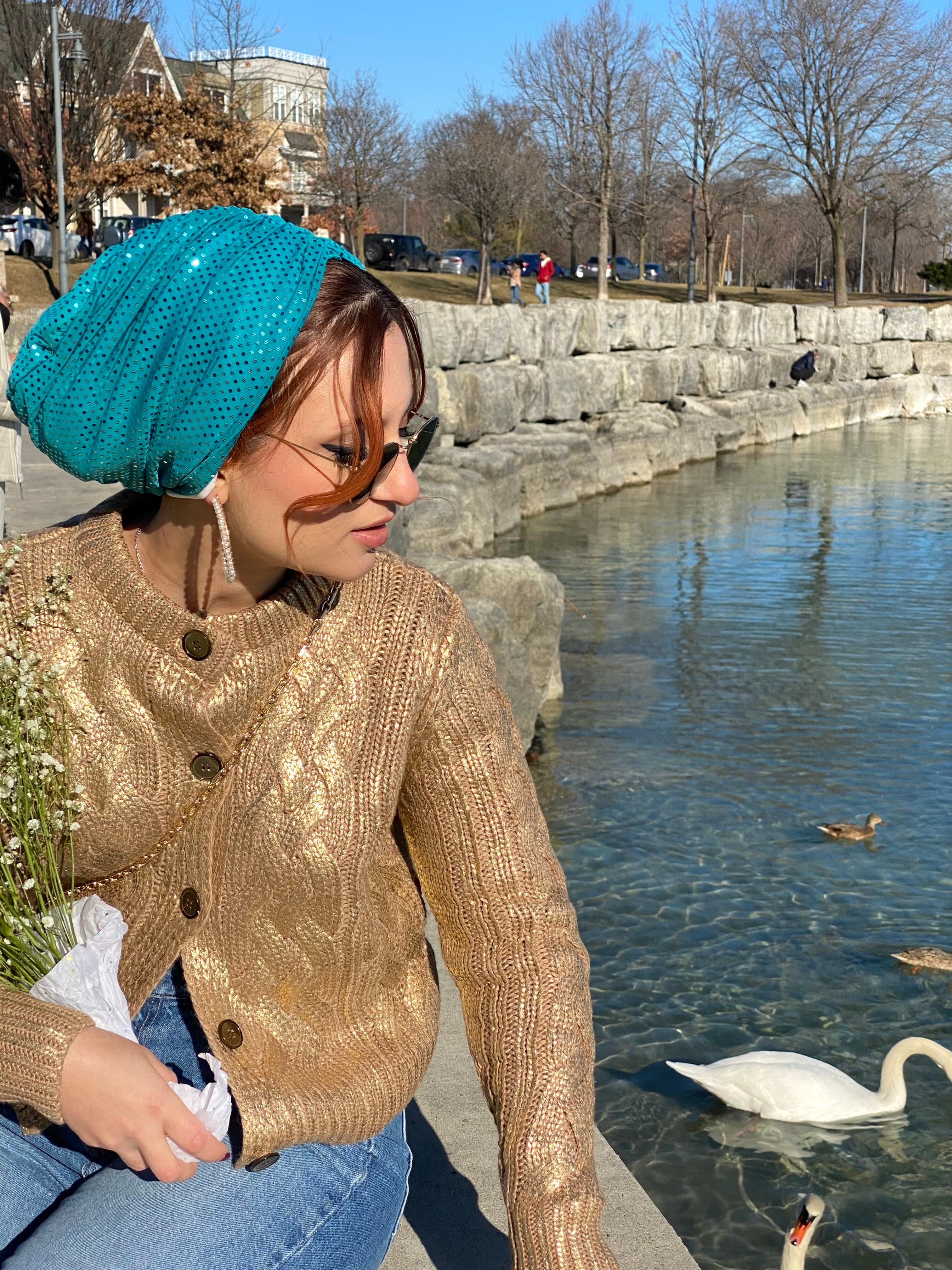 Beanie Shimmer - Teal - Turban Couture