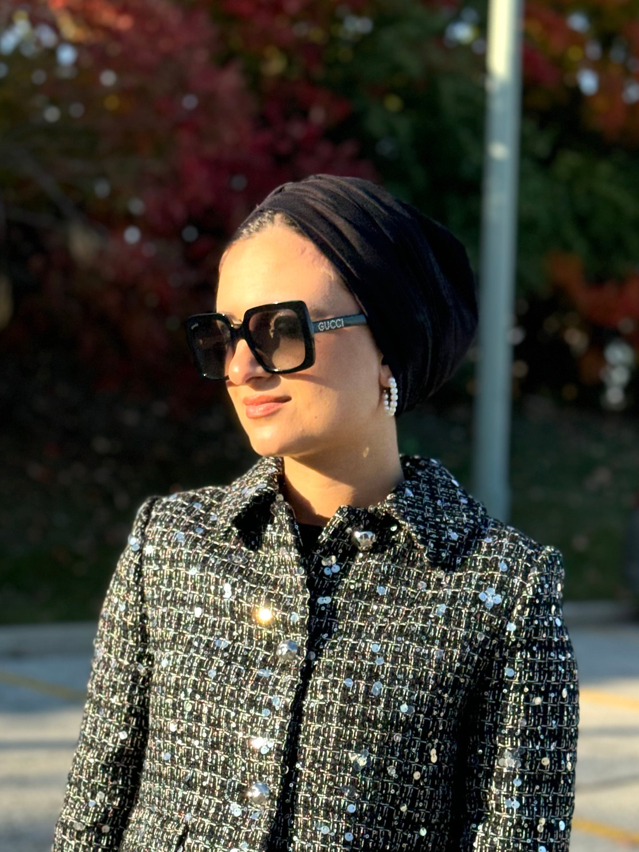 Beanie 2 pieces Jersey Set - Black - Turban Couture