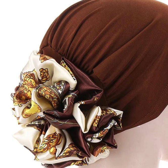 Scrunchie Cap Small size - Brown  (small flower volume in the back)