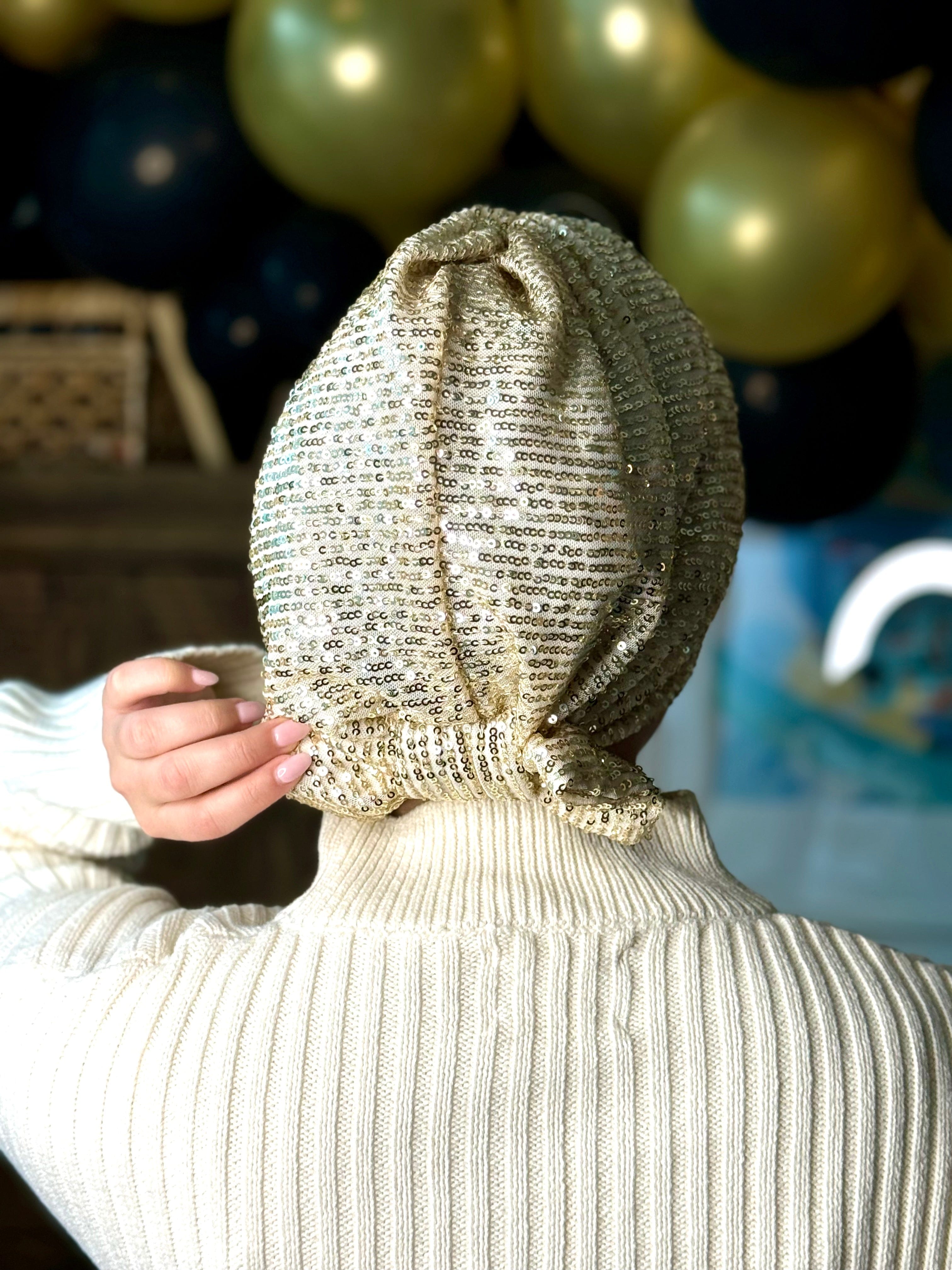 Beanie Bow Sequins Jersey -  Yellow Gold