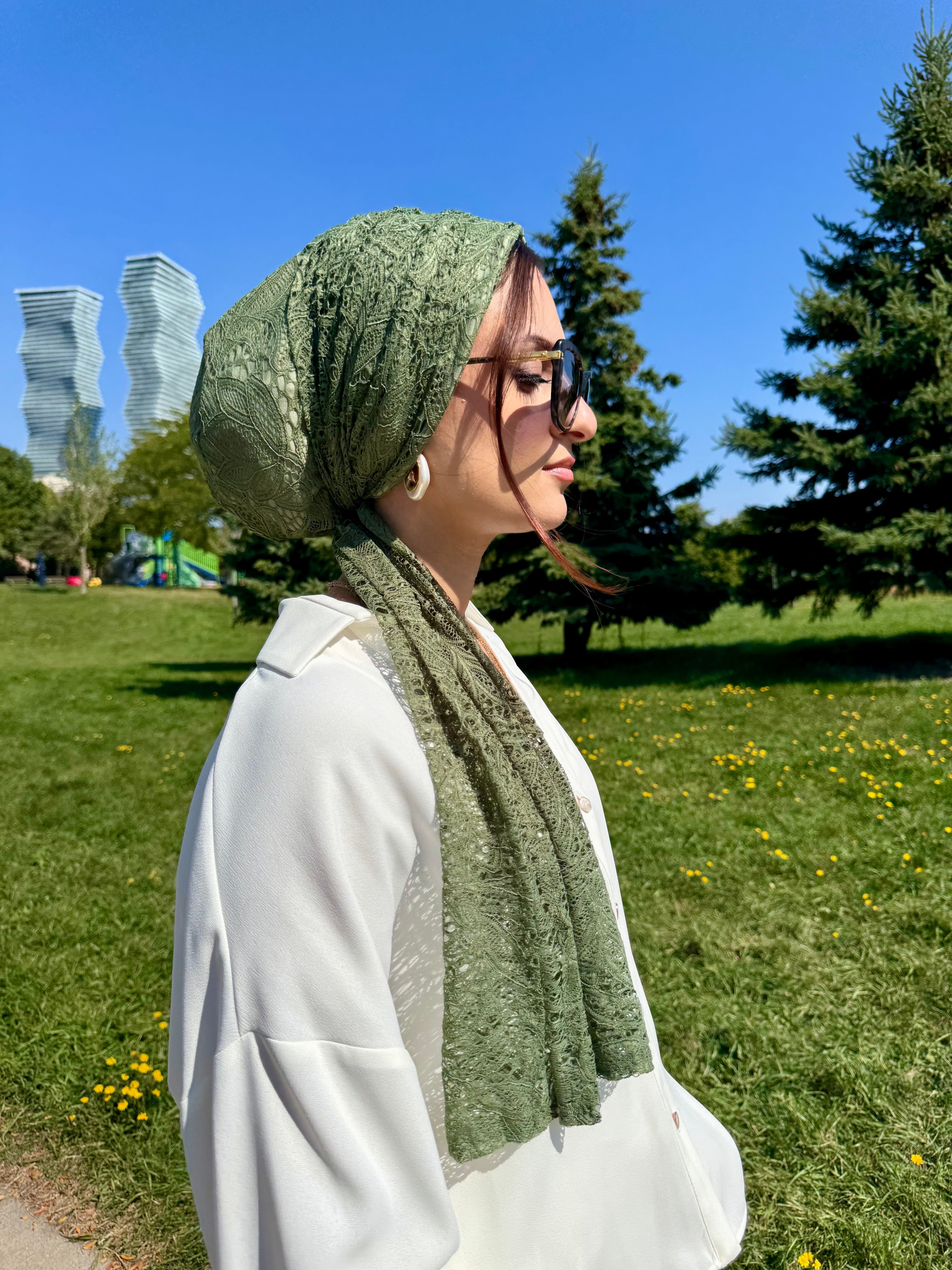 Beanie Wrap Lace - Olive - Turban Couture