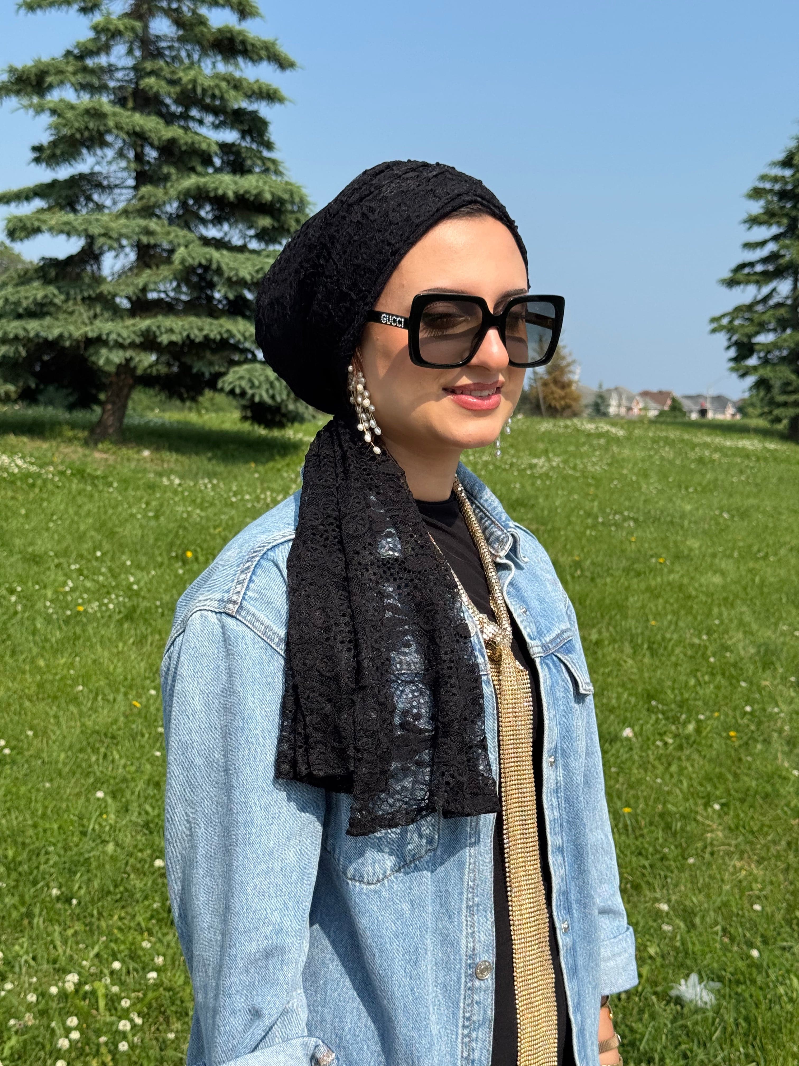 Beanie Wrap Lace - Black - Turban Couture