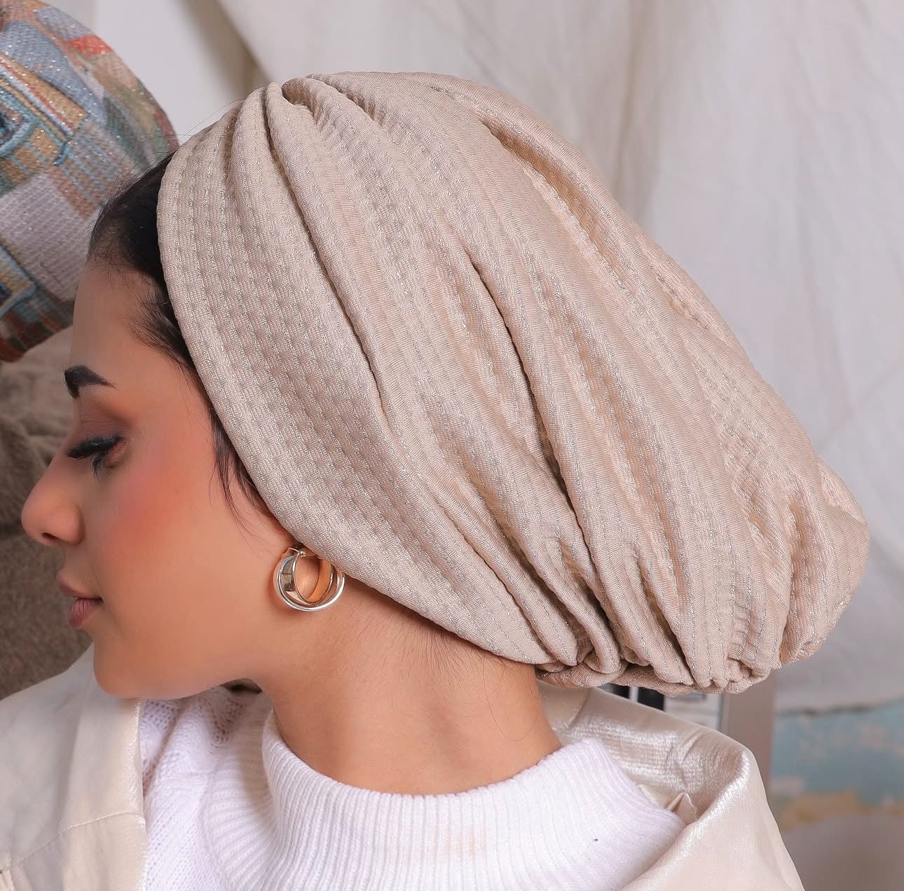 Beanie Printed - Nude Shimmer - Turban Couture