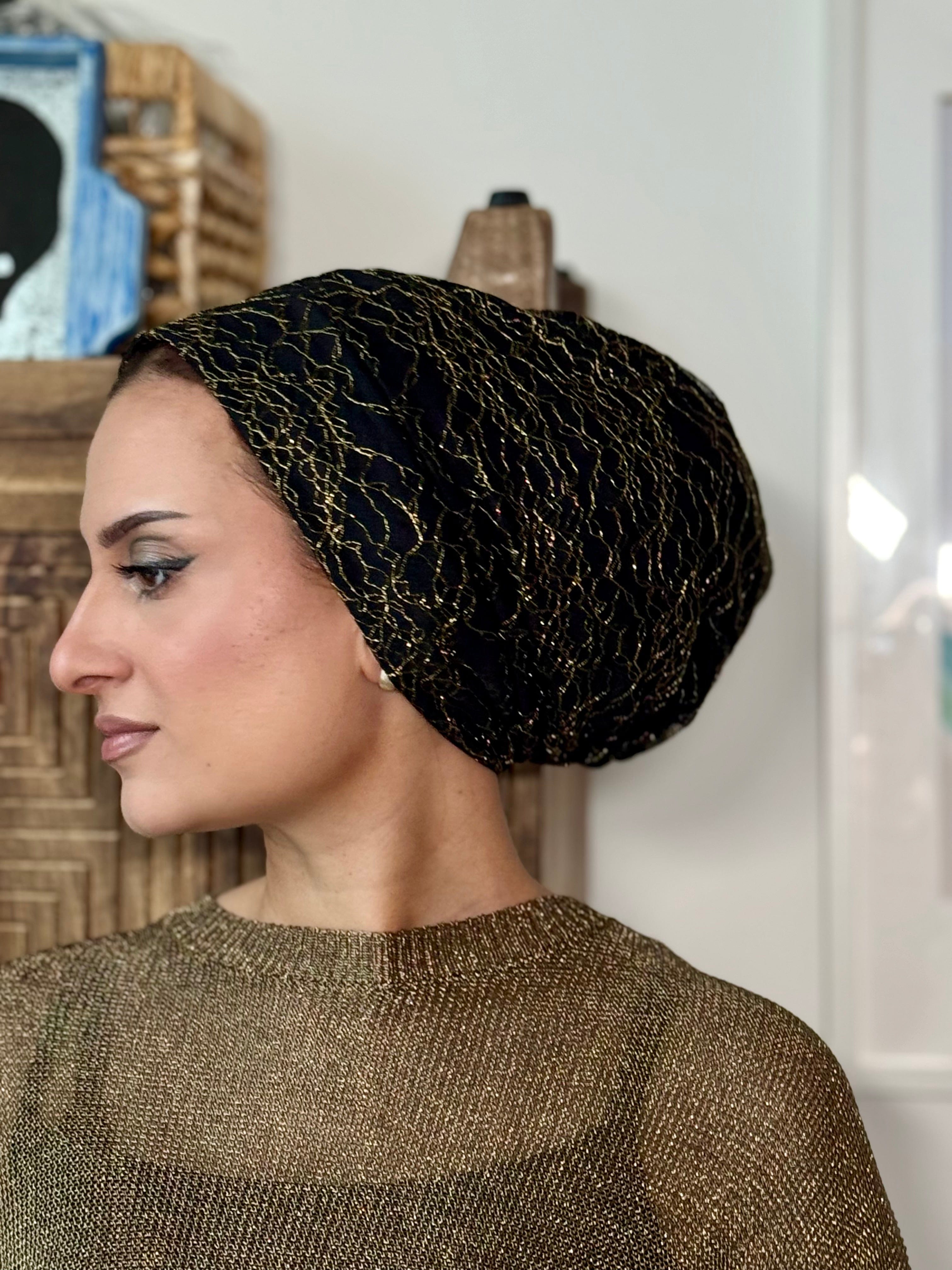 Beanie Lace Shimmer - Black Gold