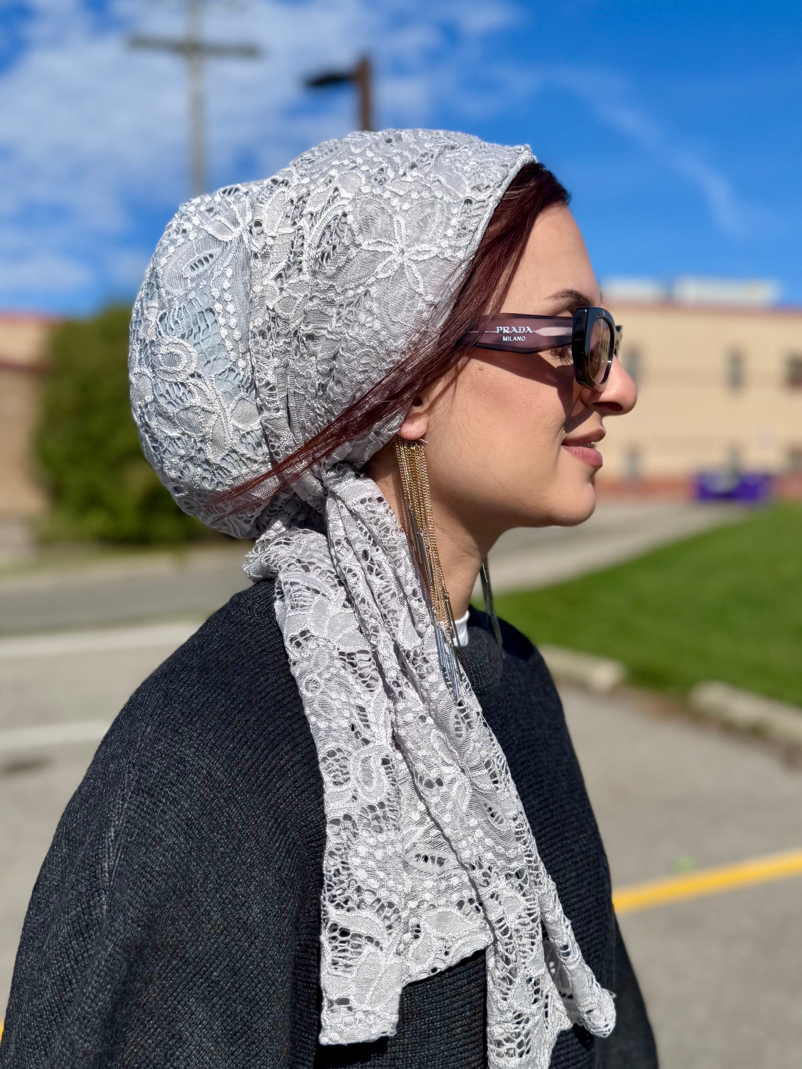 Beanie Wrap Lace - Light Grey