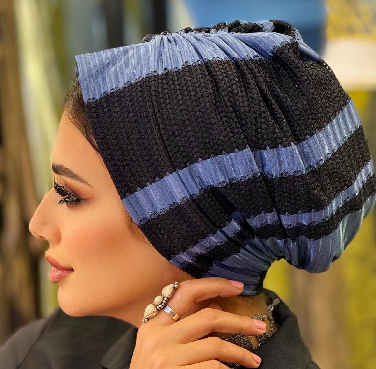 Beanie Knit - Black Blue - Turban Couture