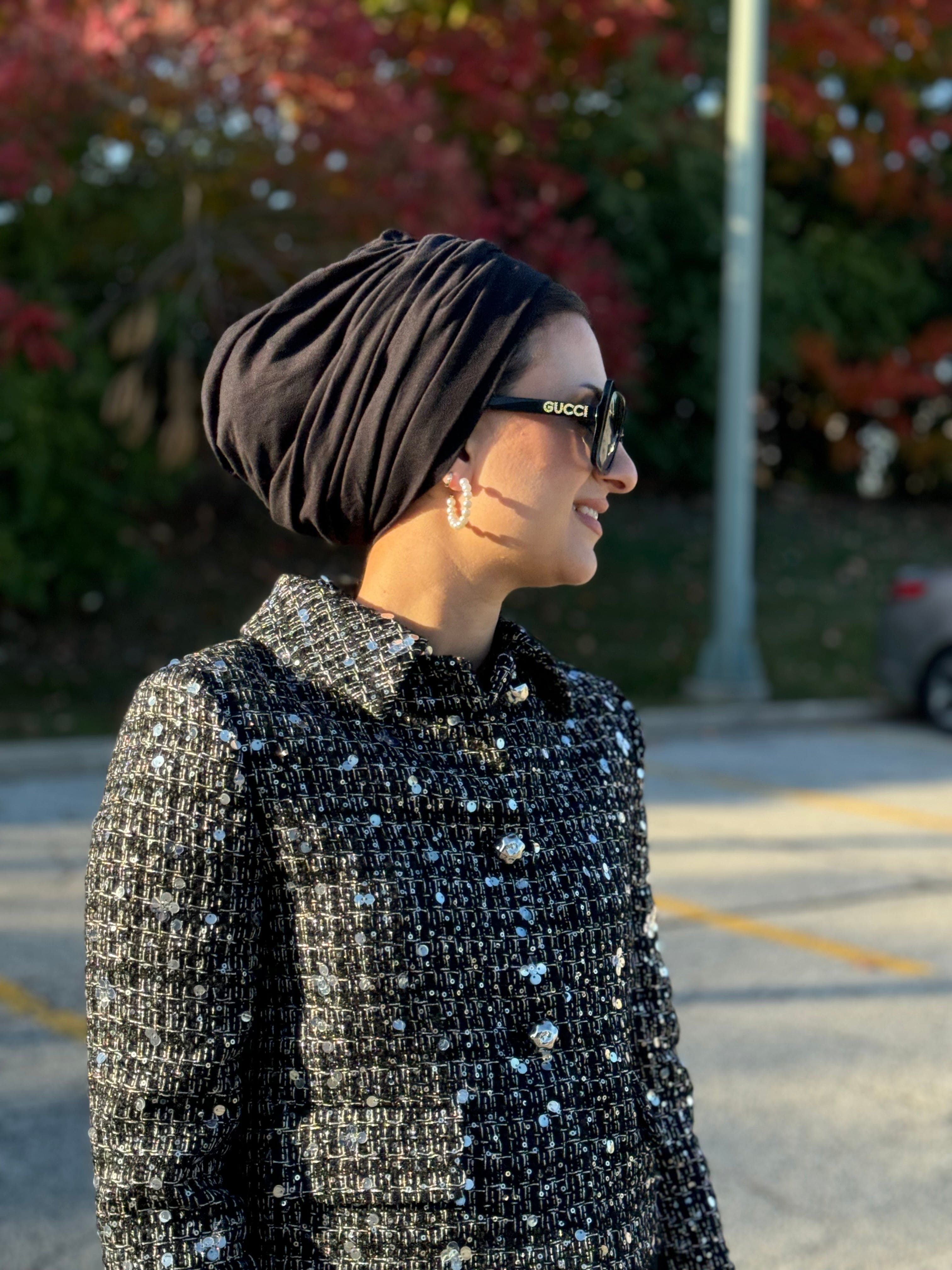 Beanie 2 pieces Jersey Set - Black - Turban Couture