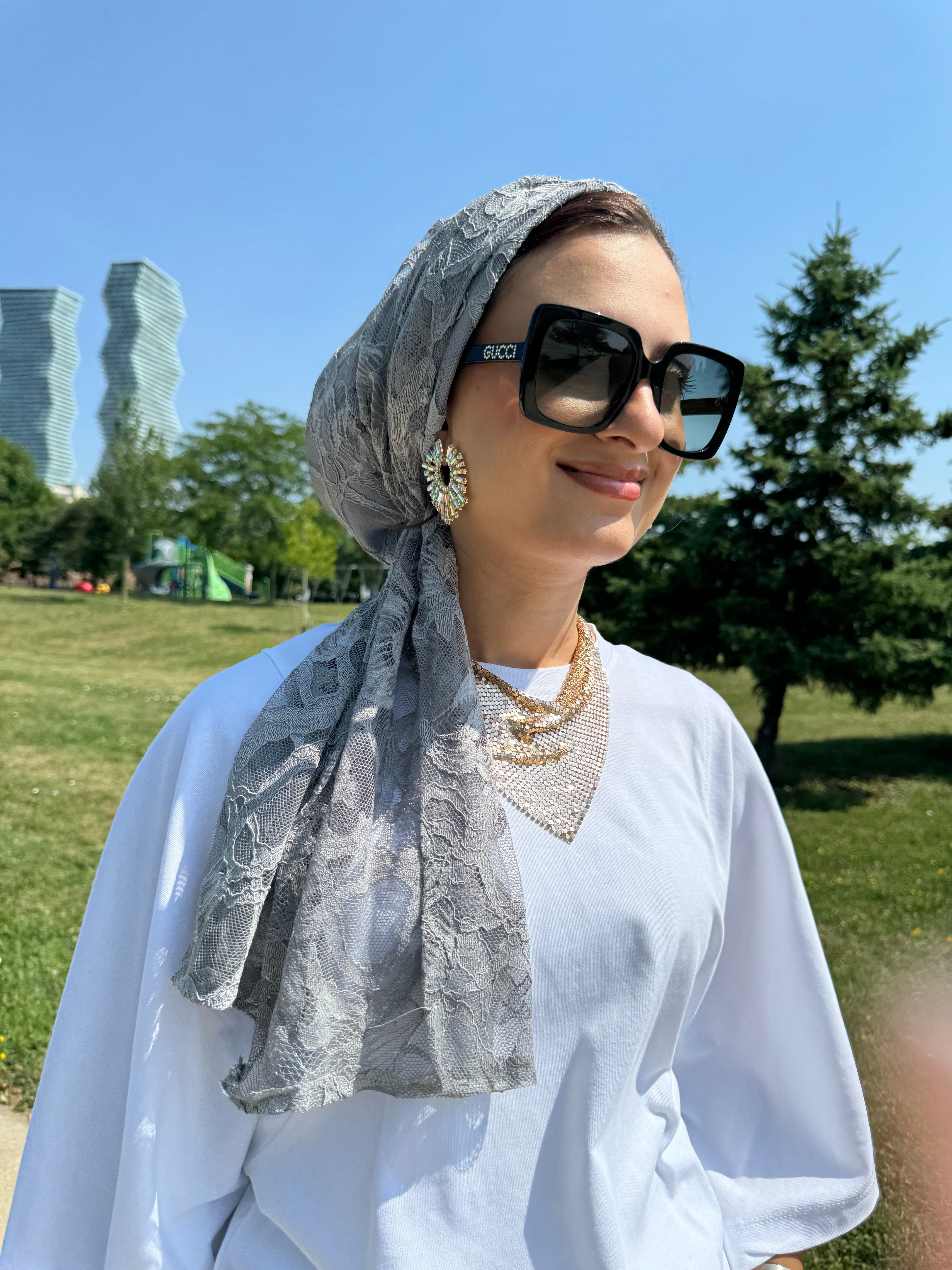 Beanie Wrap Lace - Grey II - Turban Couture