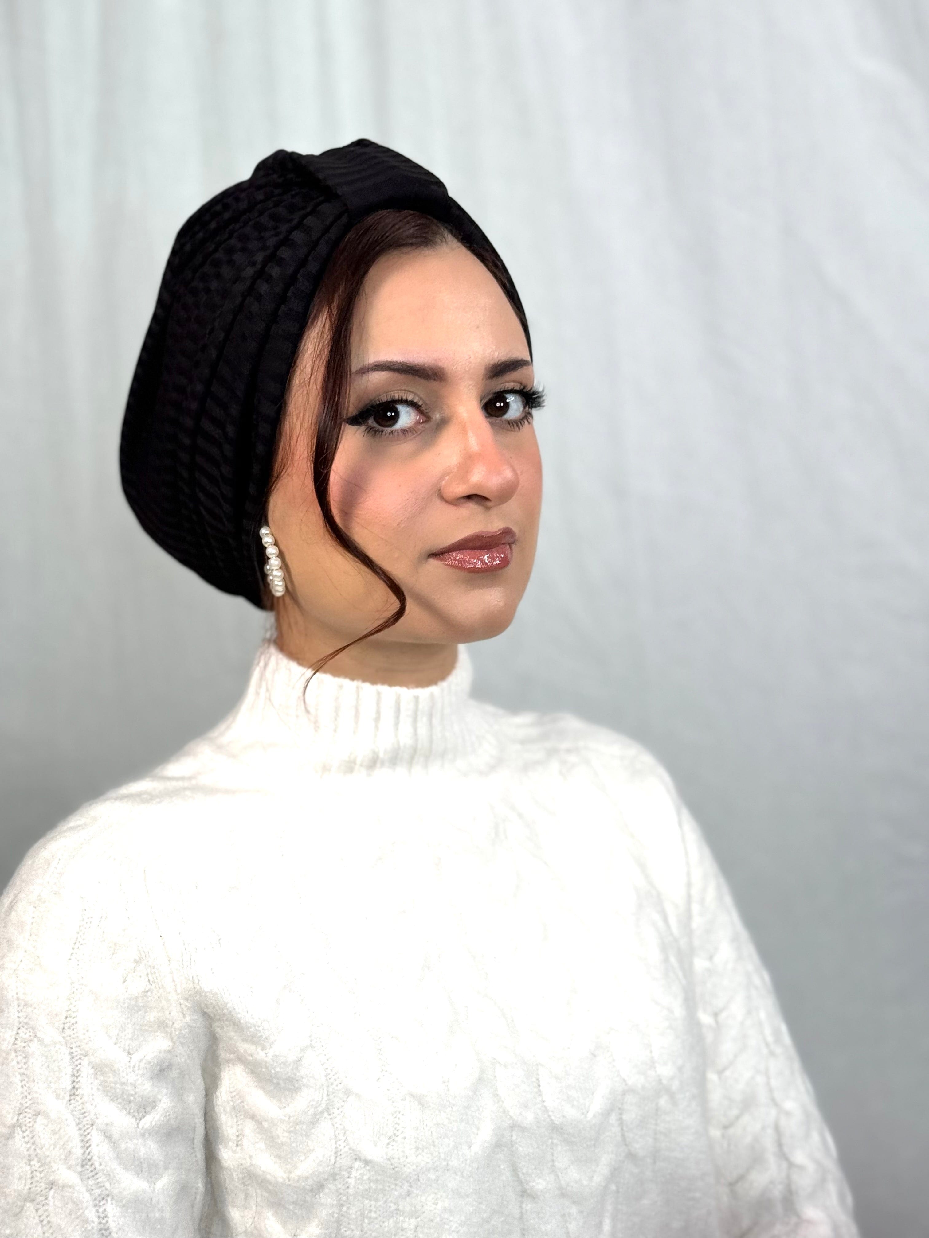 Beanie Bow (NO BOW) Ribbed Jersey - Black - Turban Couture