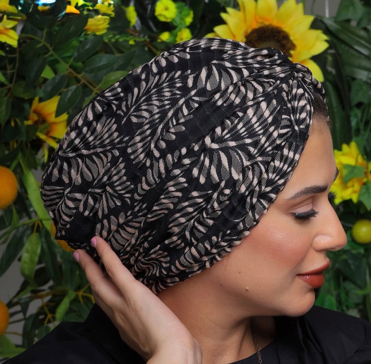 Beanie Cross Front Tulle  - Black Nude