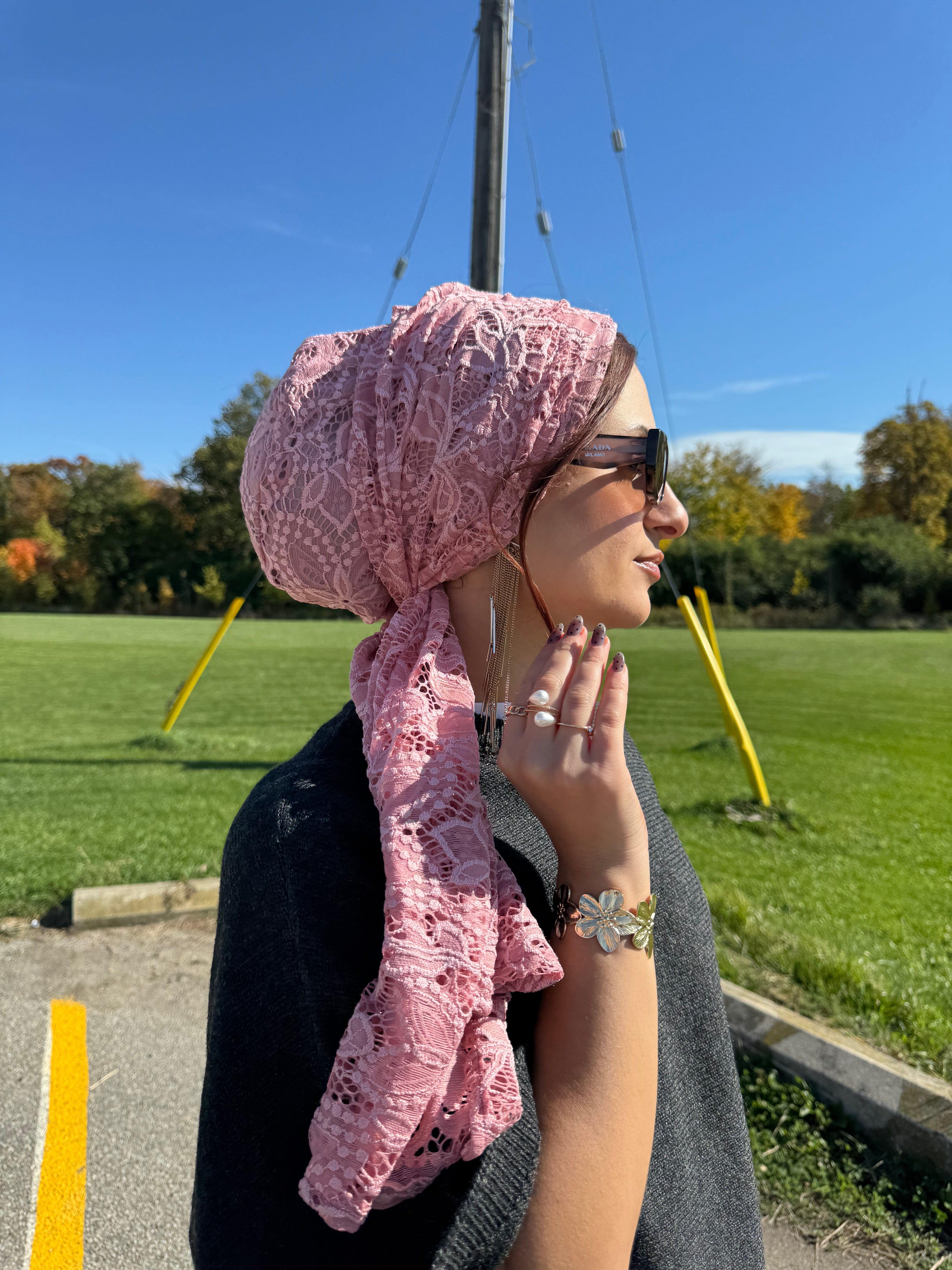 Beanie Wrap Lace - Baby Pink