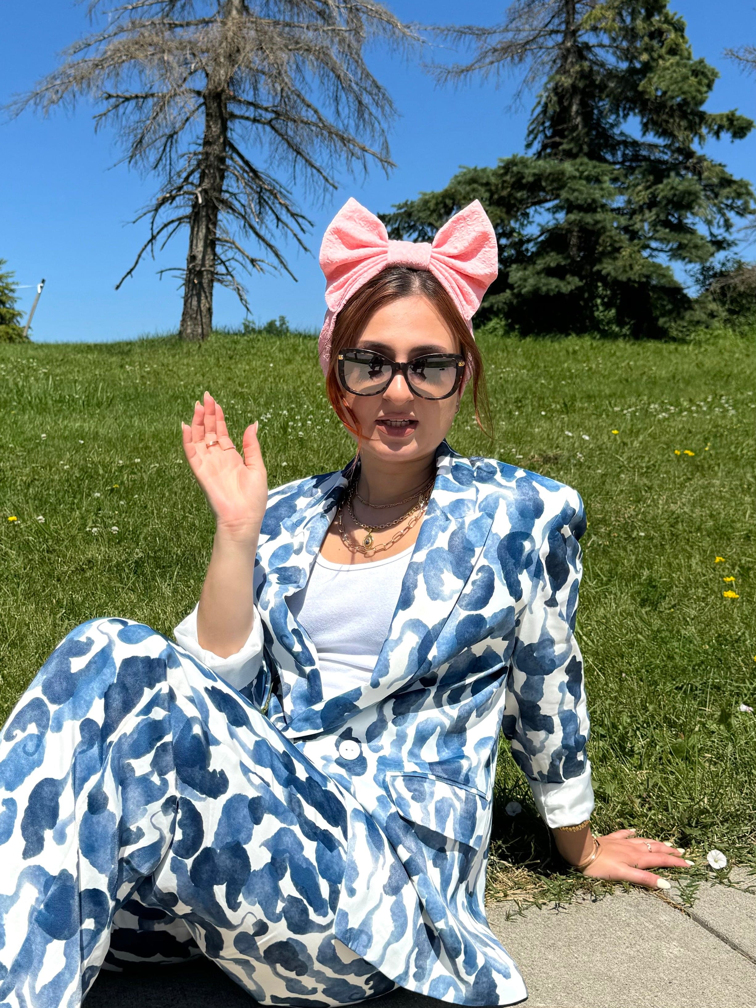 Turban Printed Big Bow - Baby Pink - Turban Couture