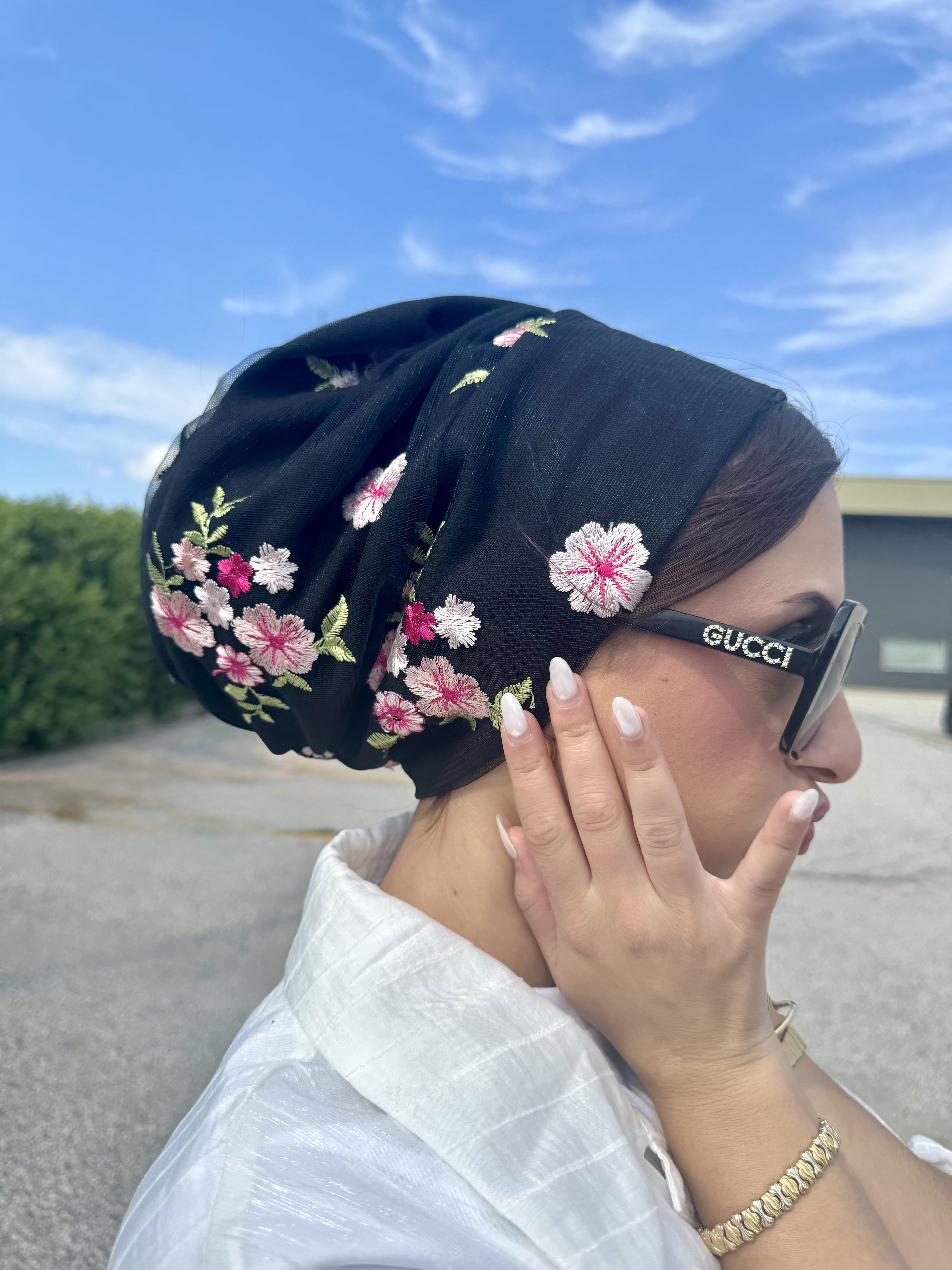 Beanie Tulle - Floral Black