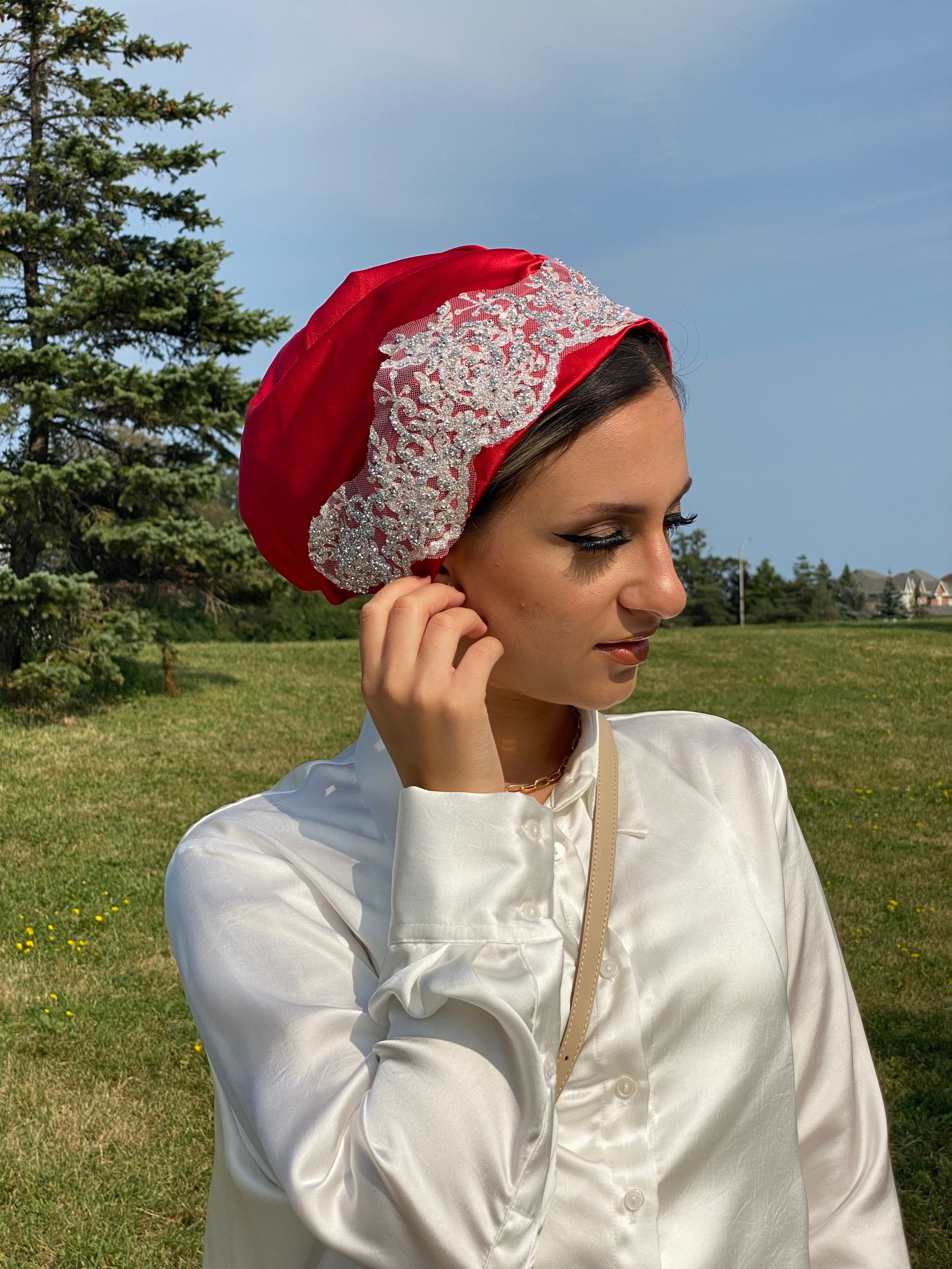 Beanie Satin - Red Shimmer - Turban Couture