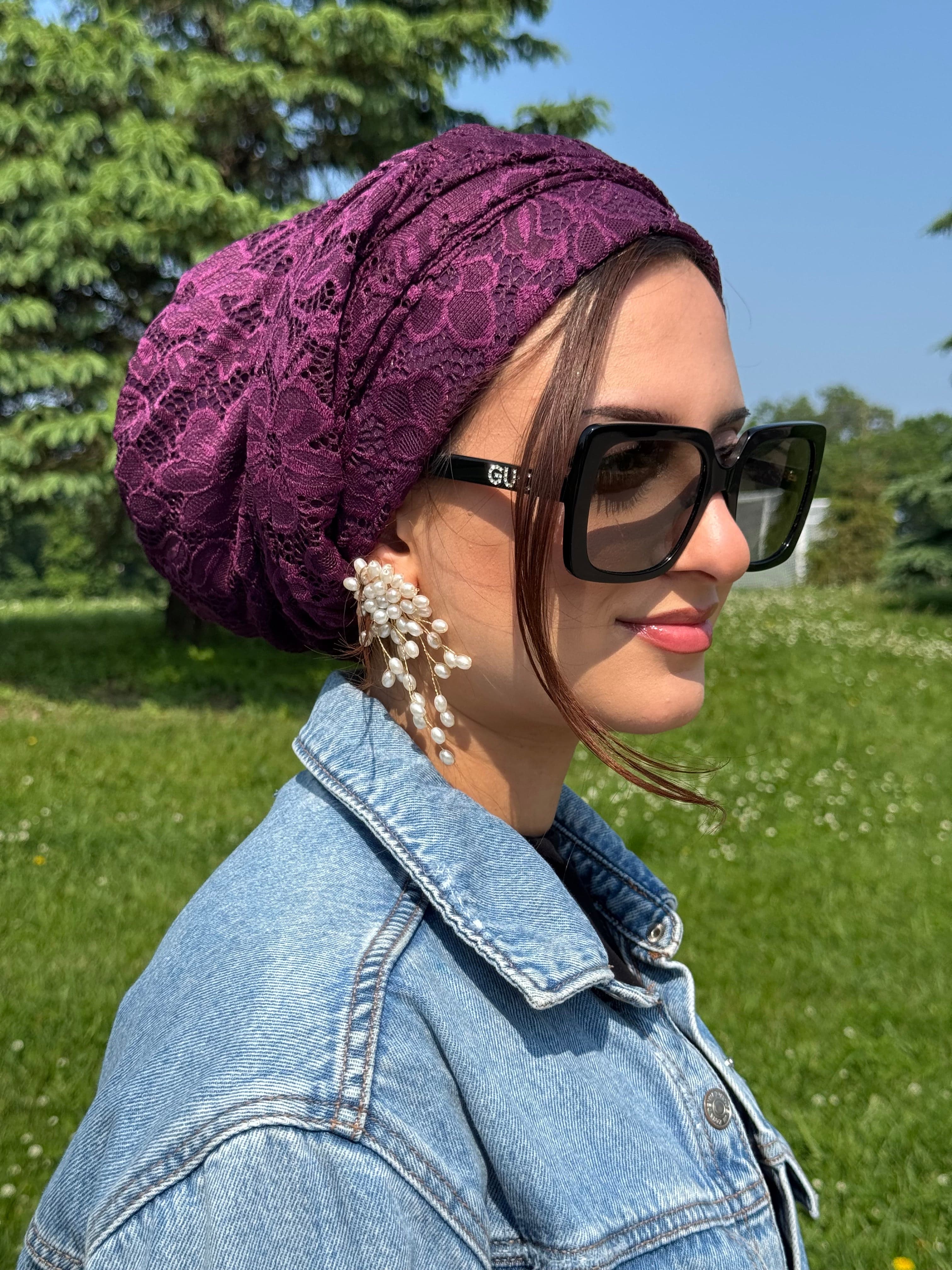 Beanie Wrap Lace - Dark Burgundy
