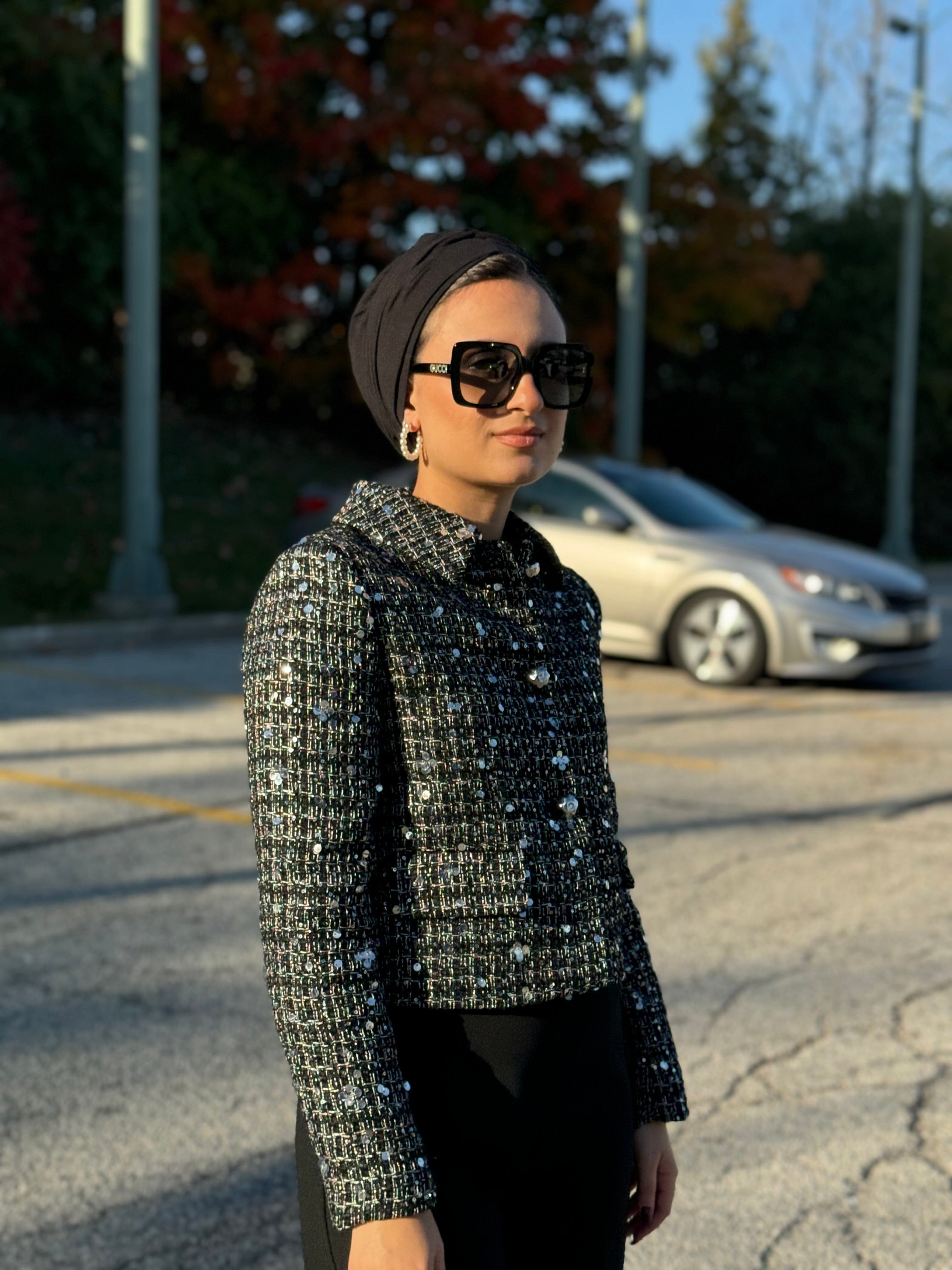 Beanie 2 pieces Jersey Set - Black - Turban Couture