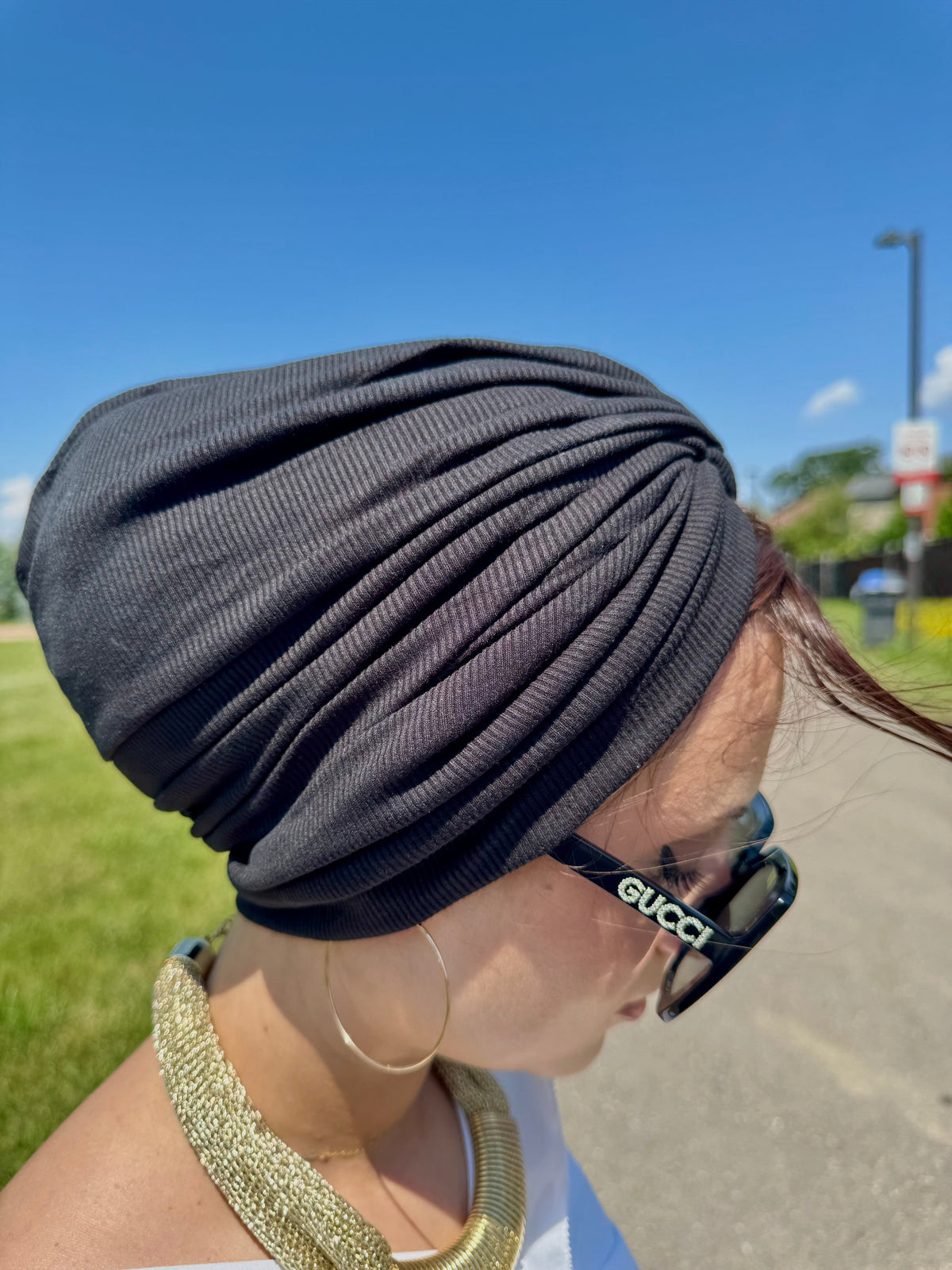 Beanie Ribbed Jersey Cross Front - Black