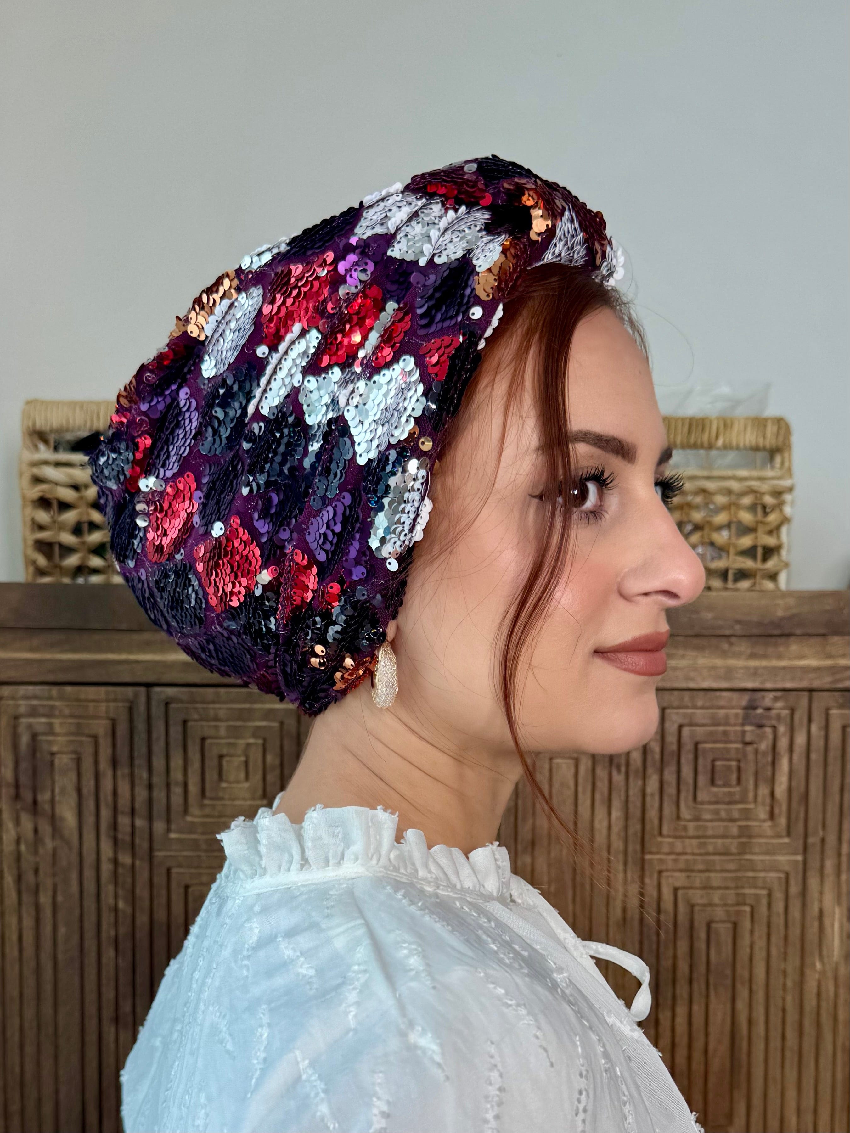 Turban Basic Sequin - Lilac Red