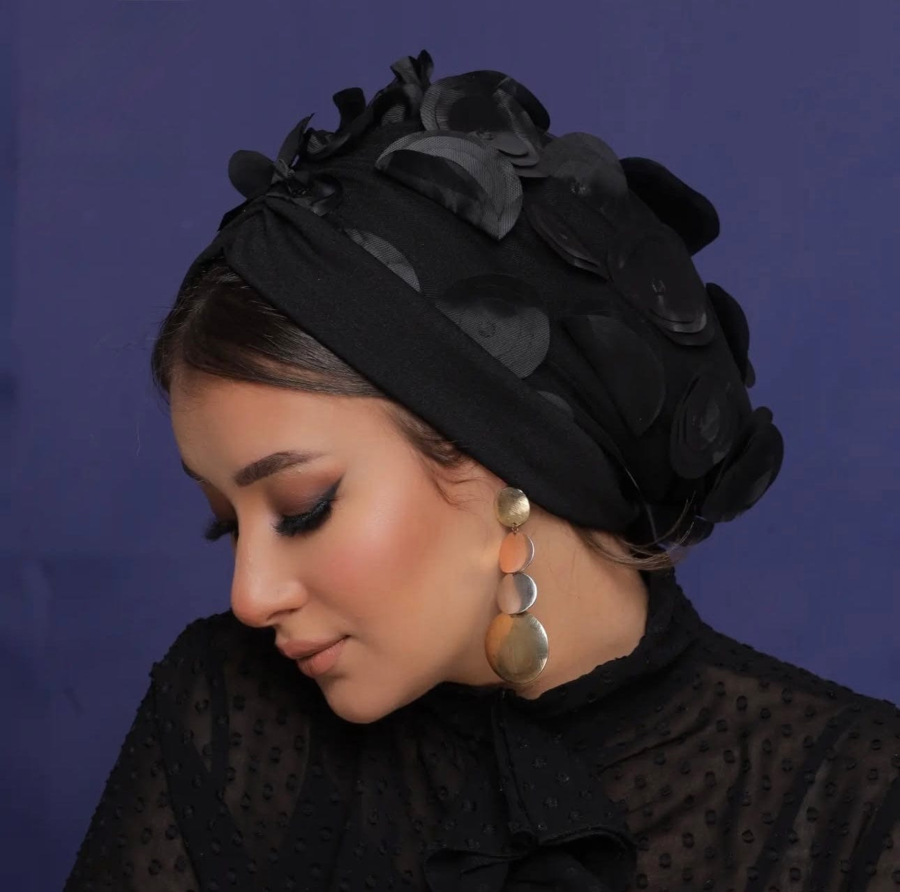 Beanie Tulle - Black Flowers - Turban Couture