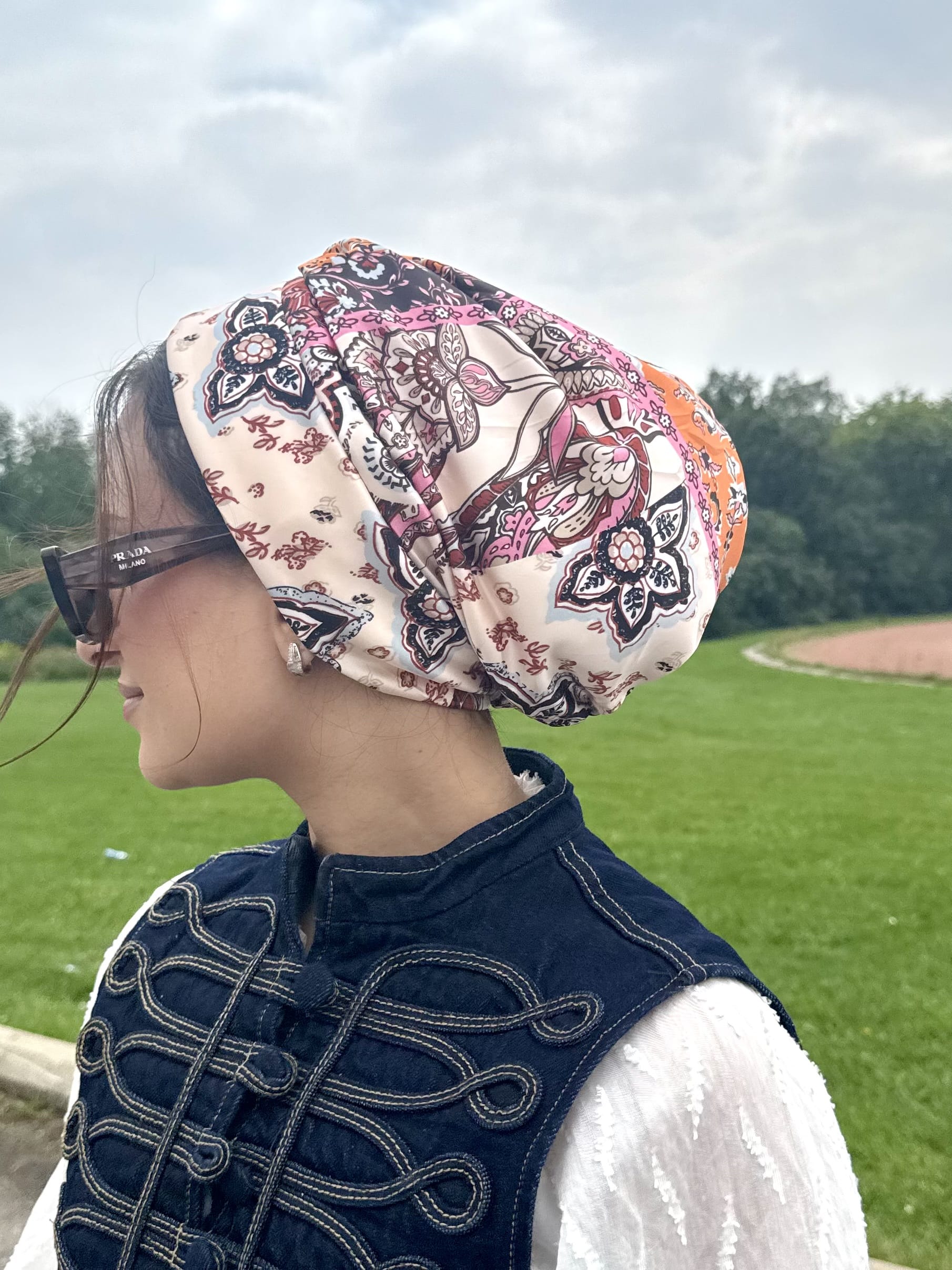 Beanie Satin - Paisley Brown Pink