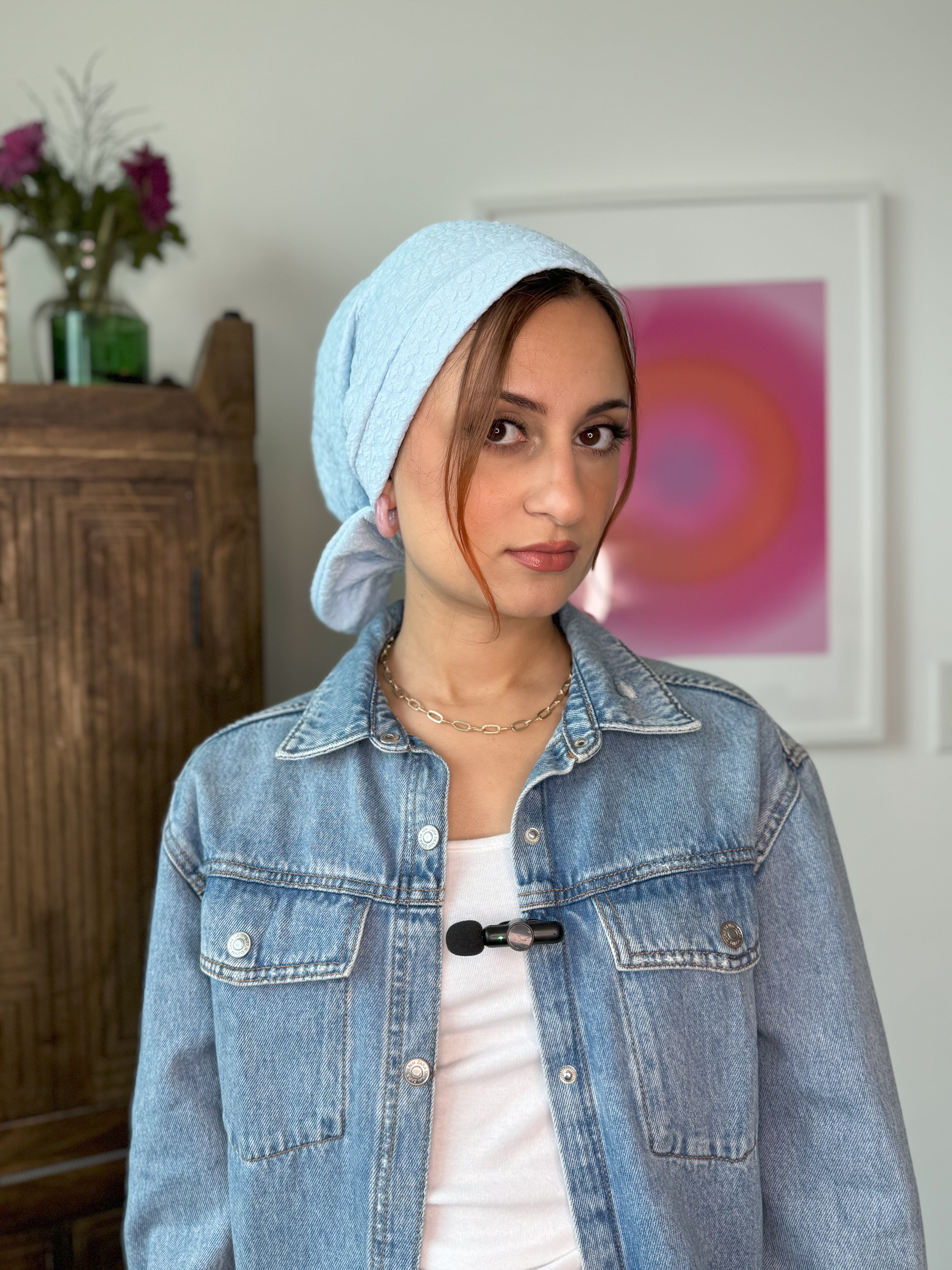 Turban Printed Big Bow - Baby Blue - Turban Couture