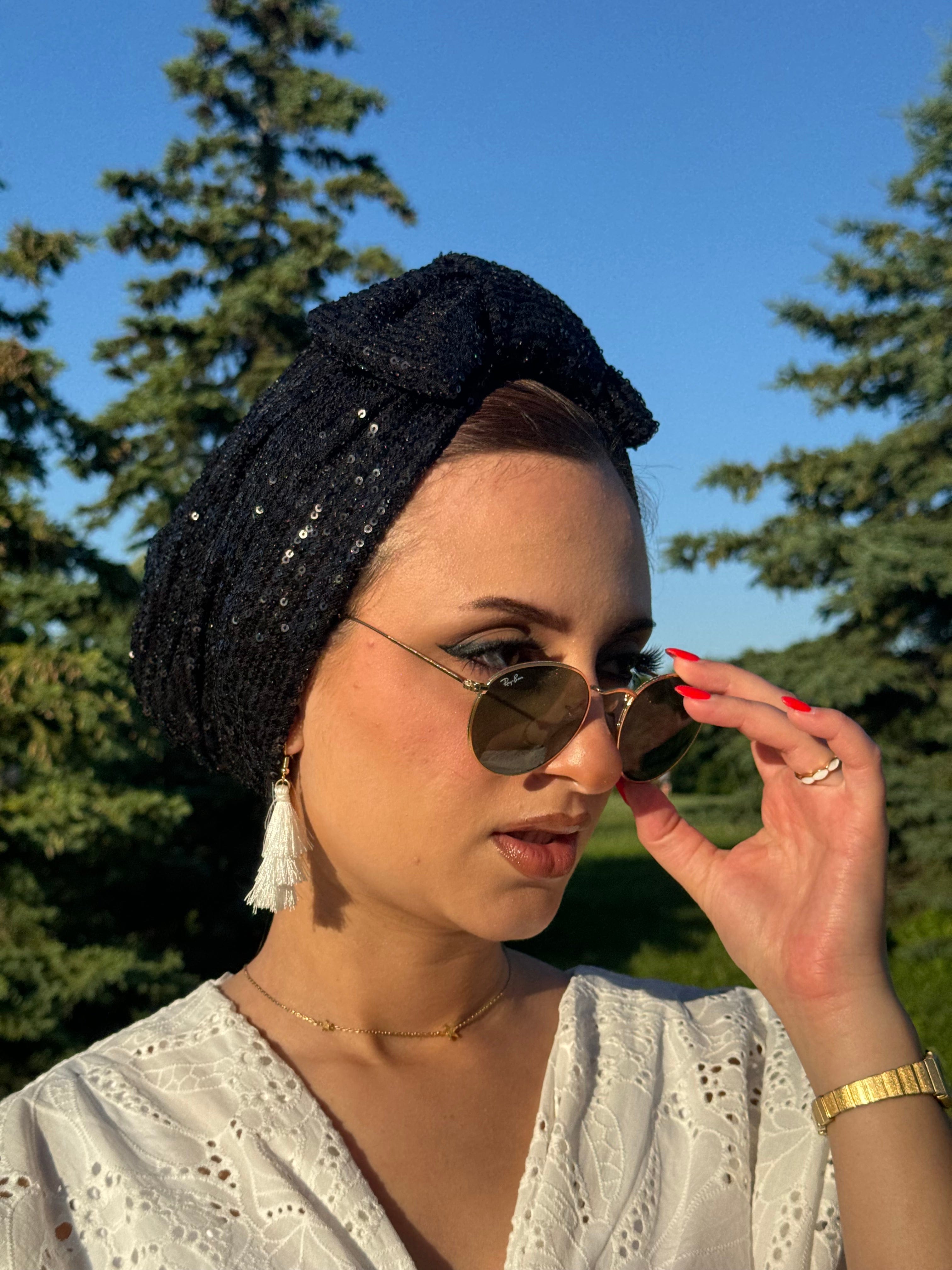 Beanie Bow Sequins Jersey - Black