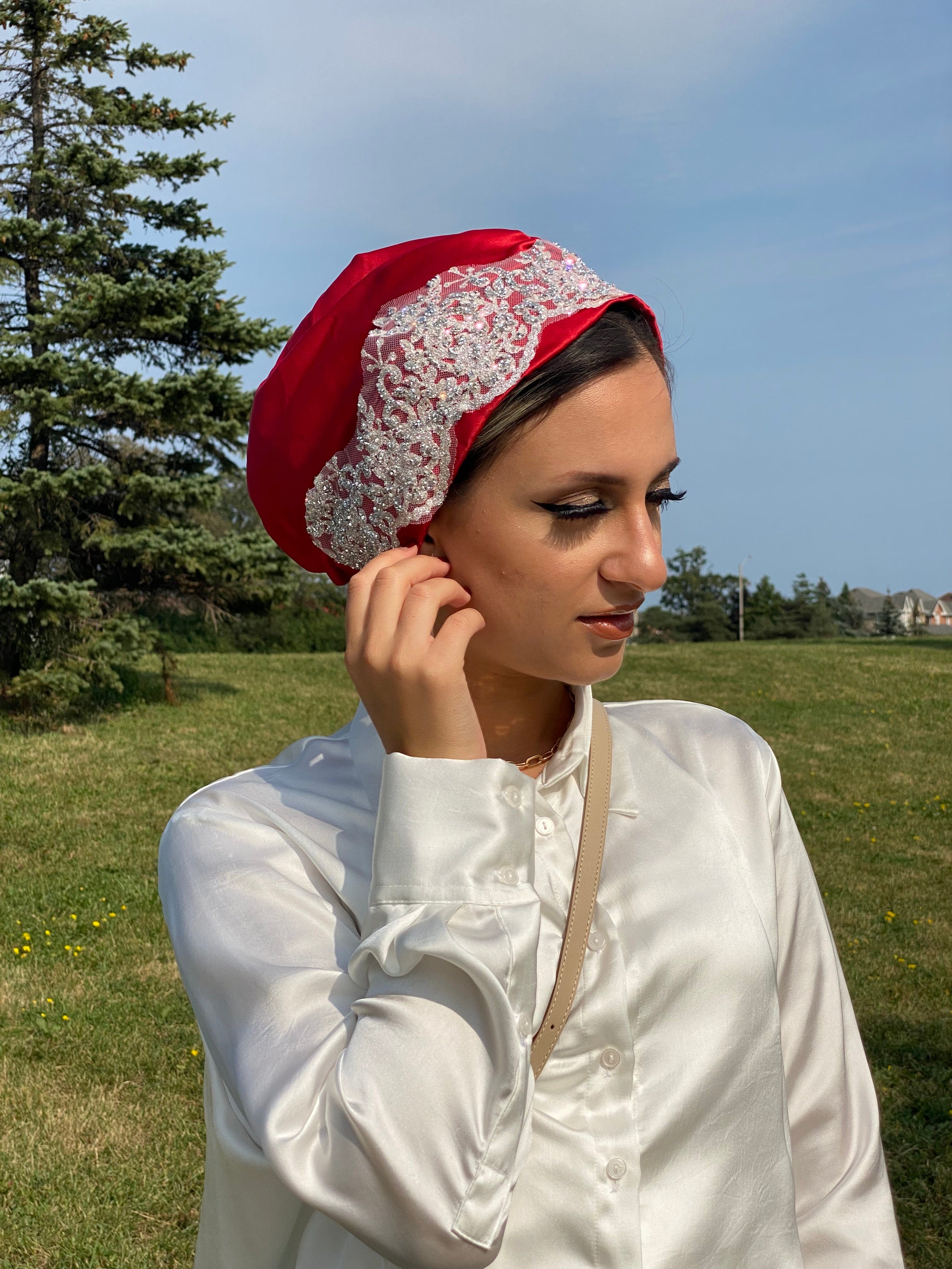 Beanie Satin - Red Shimmer - Turban Couture