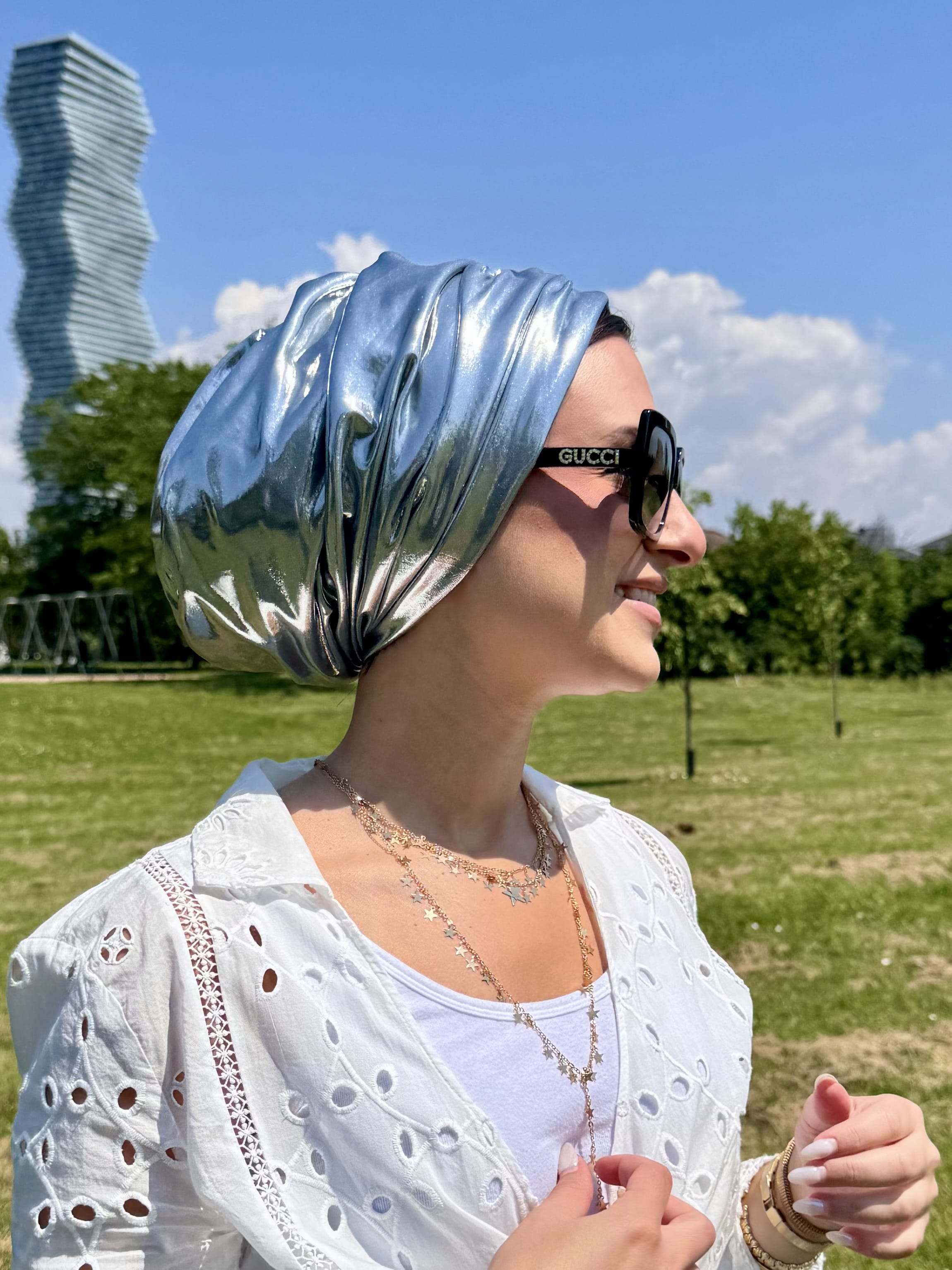 Beanie Double Drapes Metallic - Silver