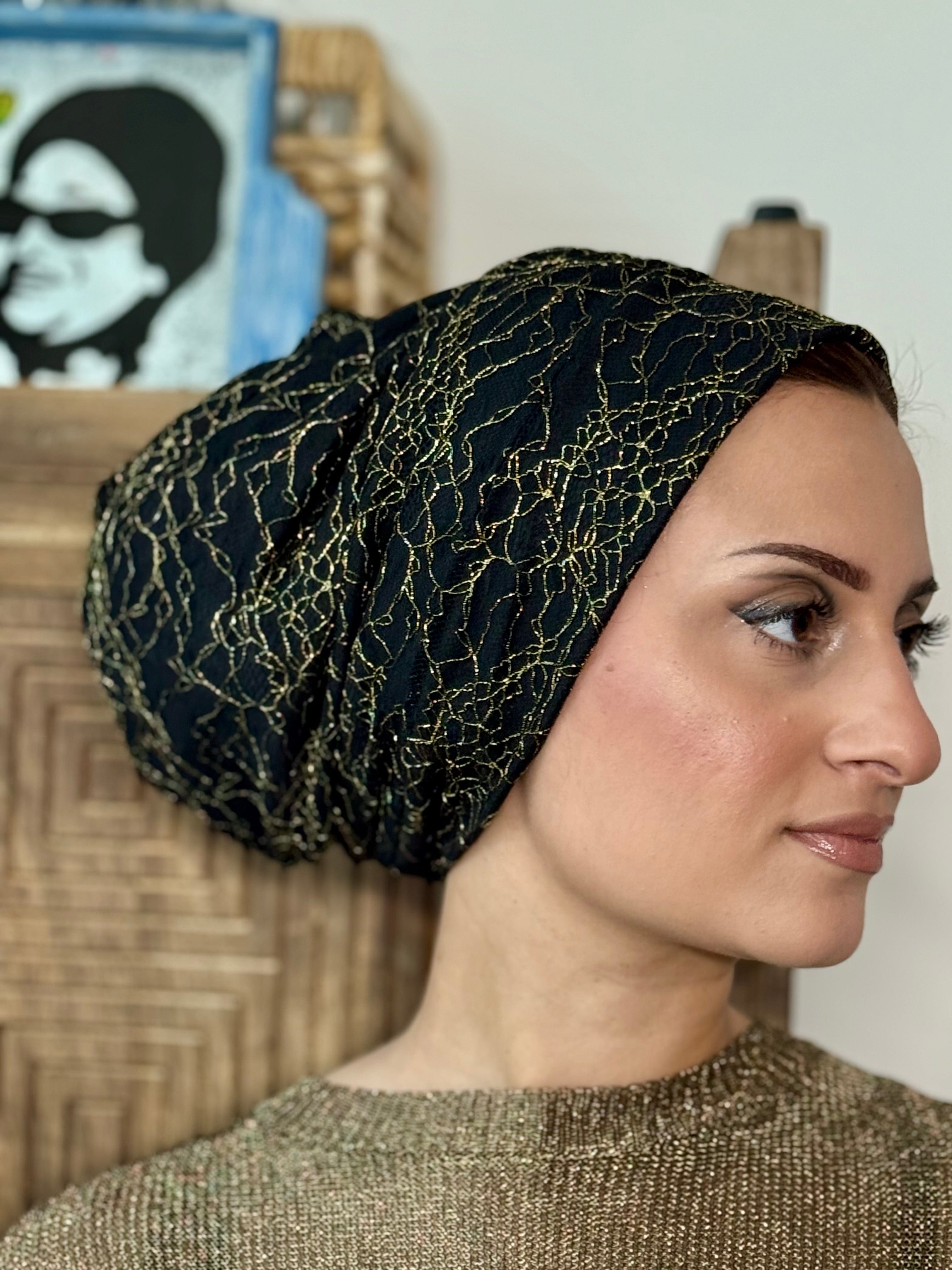 Beanie Lace Shimmer - Black Gold