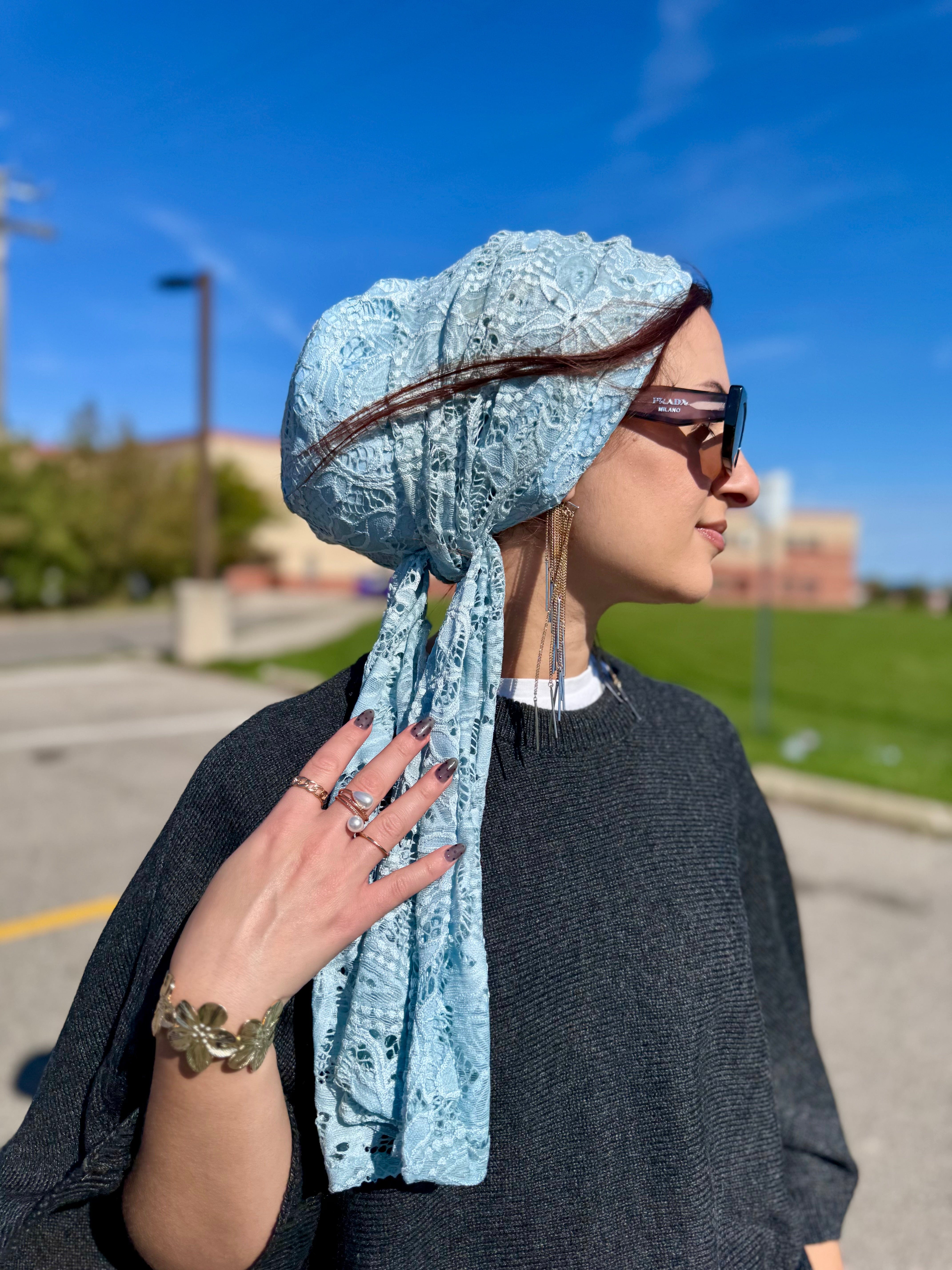 Beanie Wrap Lace - Sky