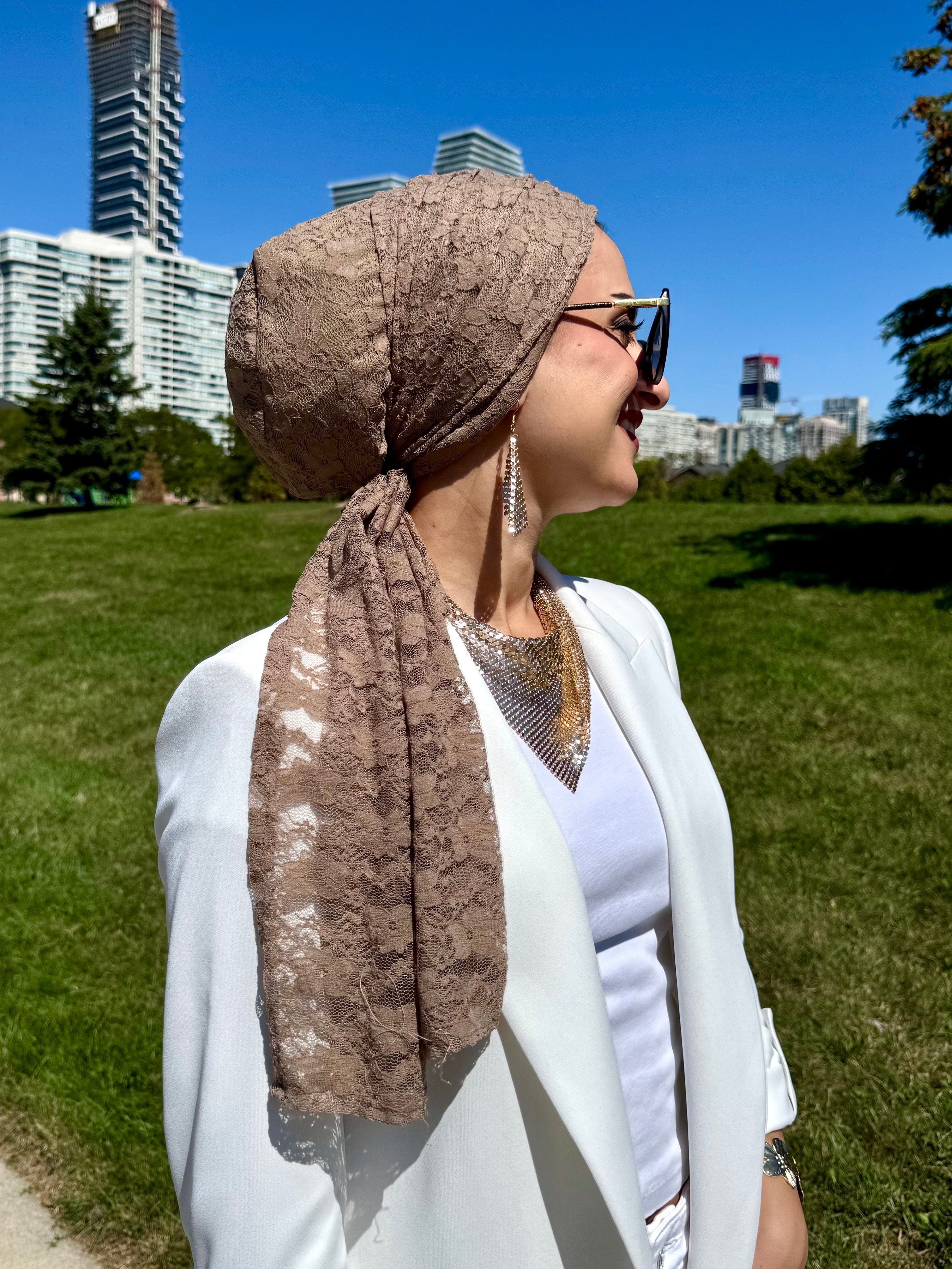 Beanie Wrap Light Soft Lace - Khaki - Turban Couture