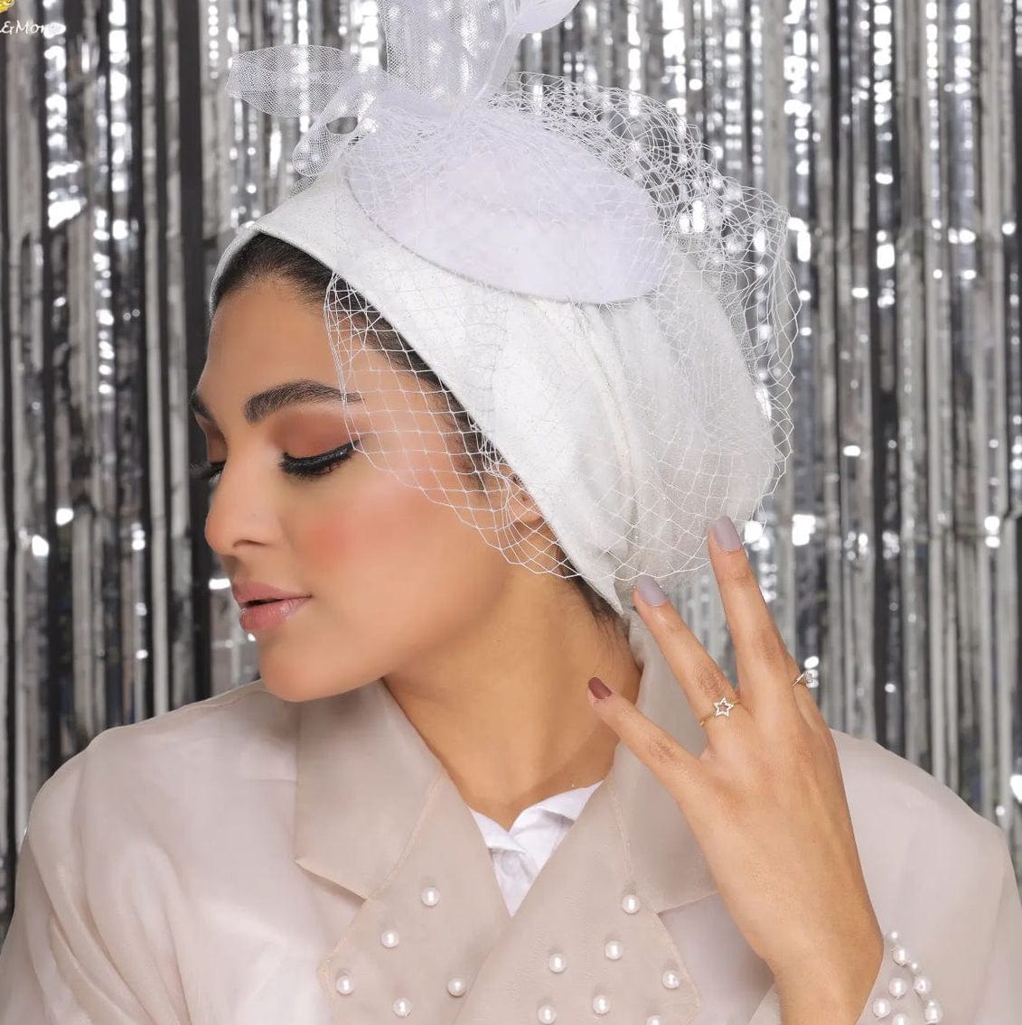 Beanie Tulle Pillbox - White - Turban Couture