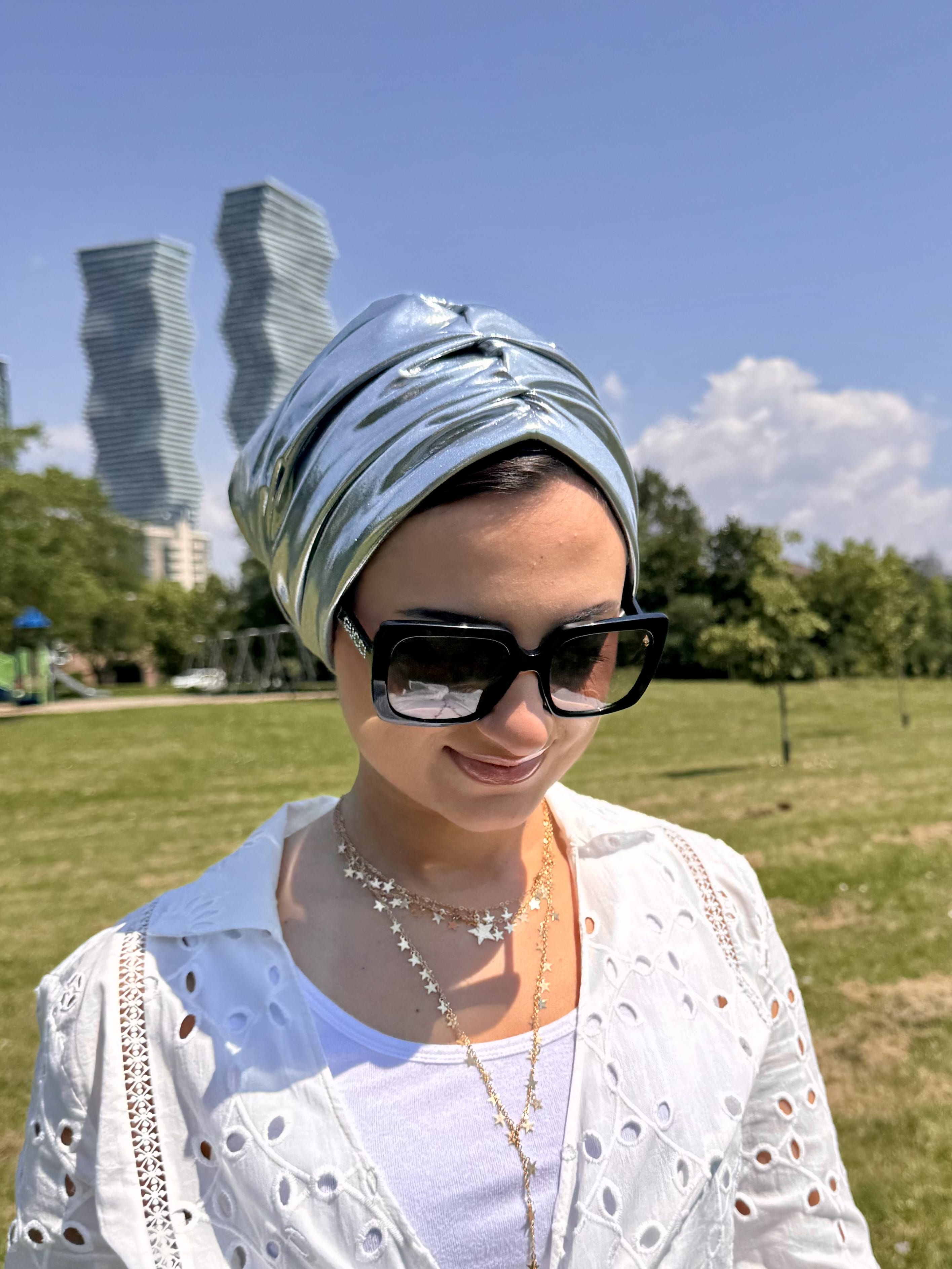 Beanie Double Drapes Metallic - Silver