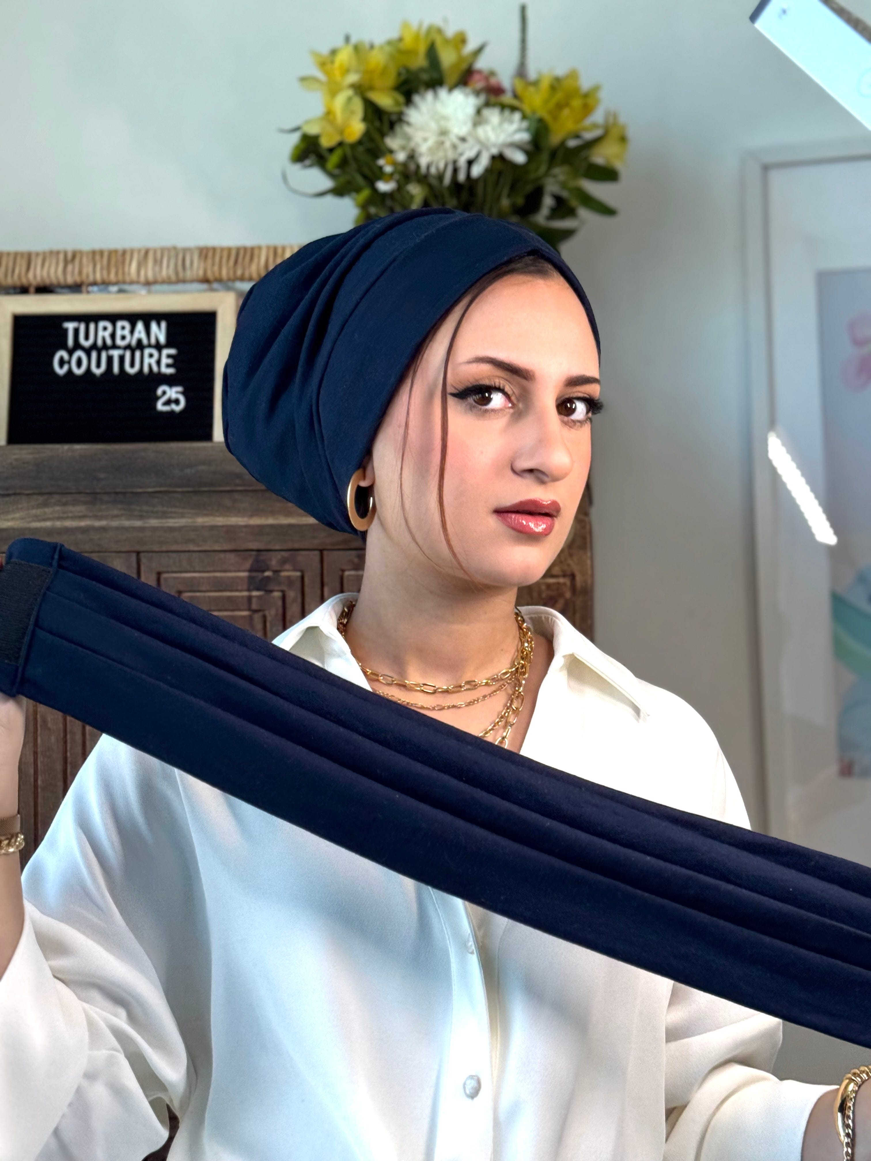 Beanie 2 pieces Jersey Set - Navy - Turban Couture