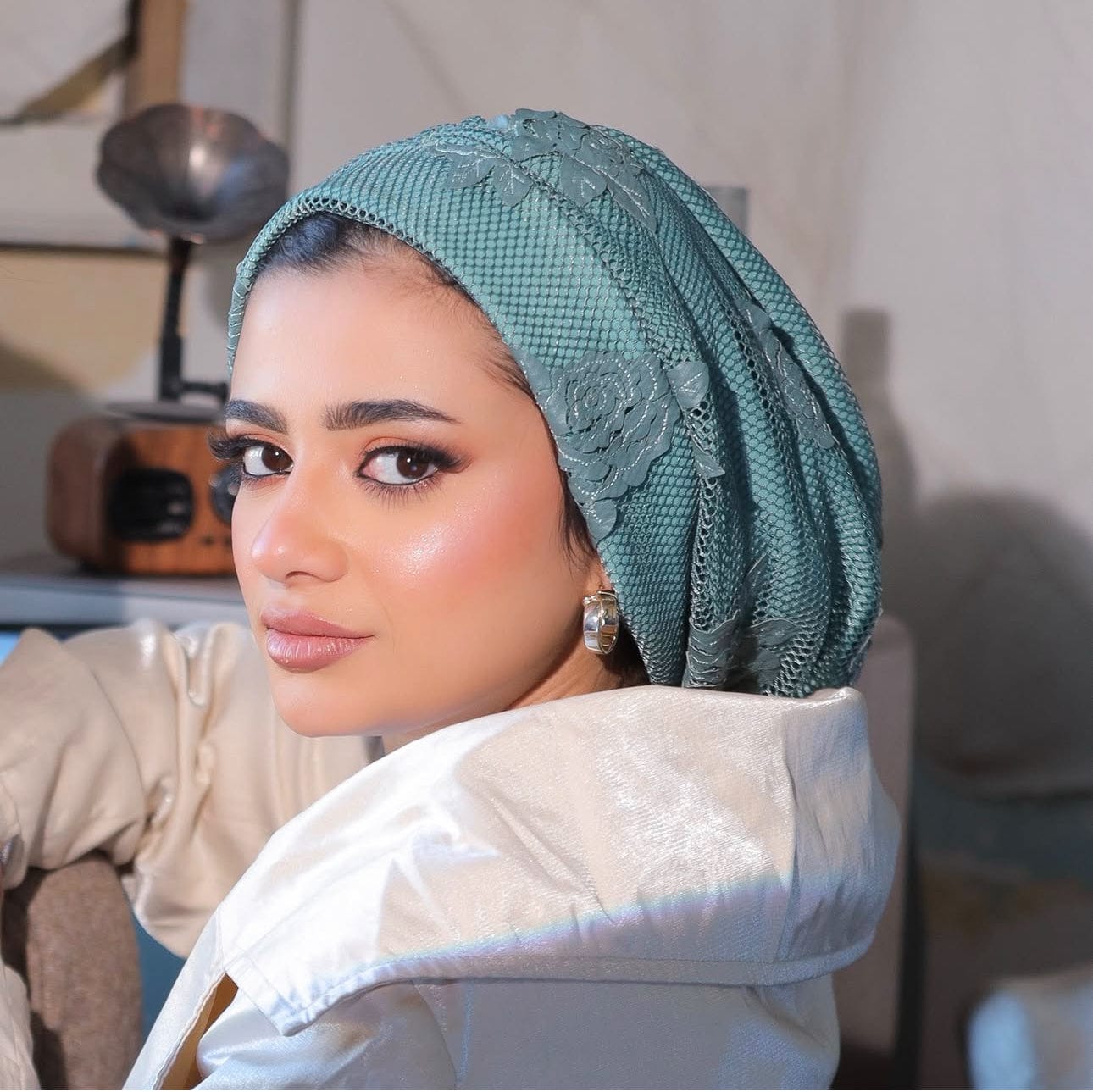 Beanie Floral Knit - Pistachio - Turban Couture