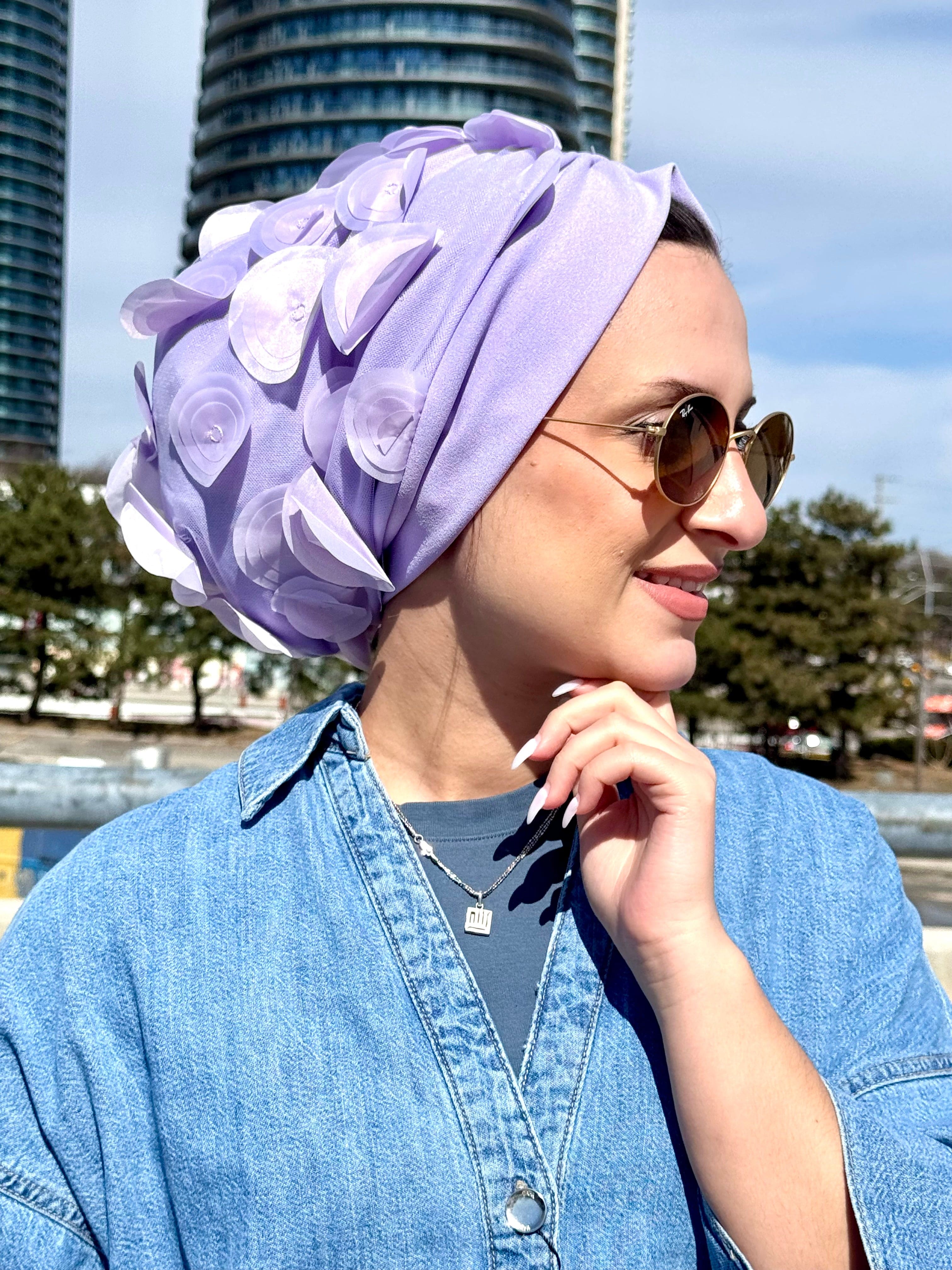 Beanie Tulle - Flowers lilac - Turban Couture