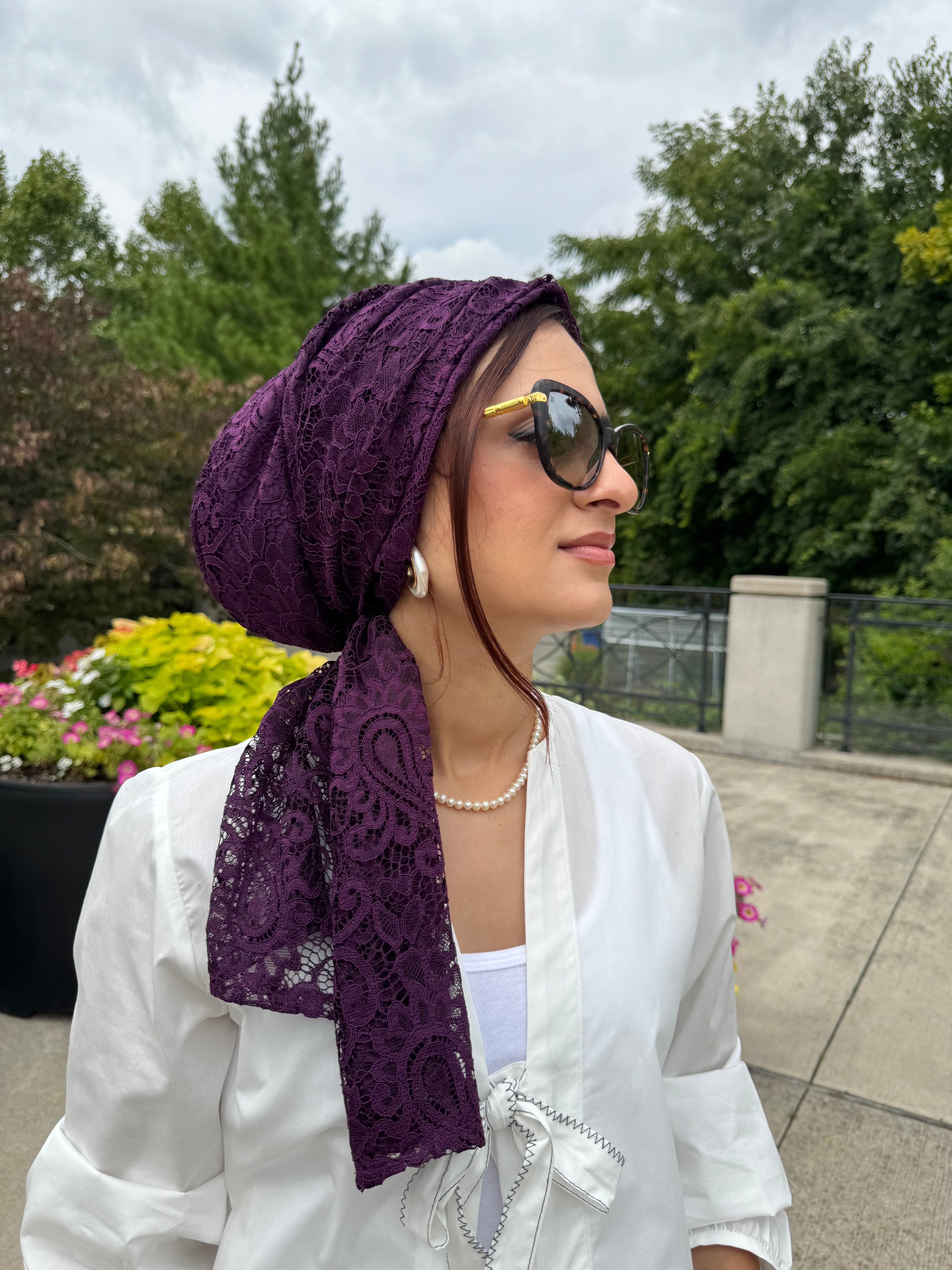 Beanie Wrap Lace - Plum - Turban Couture