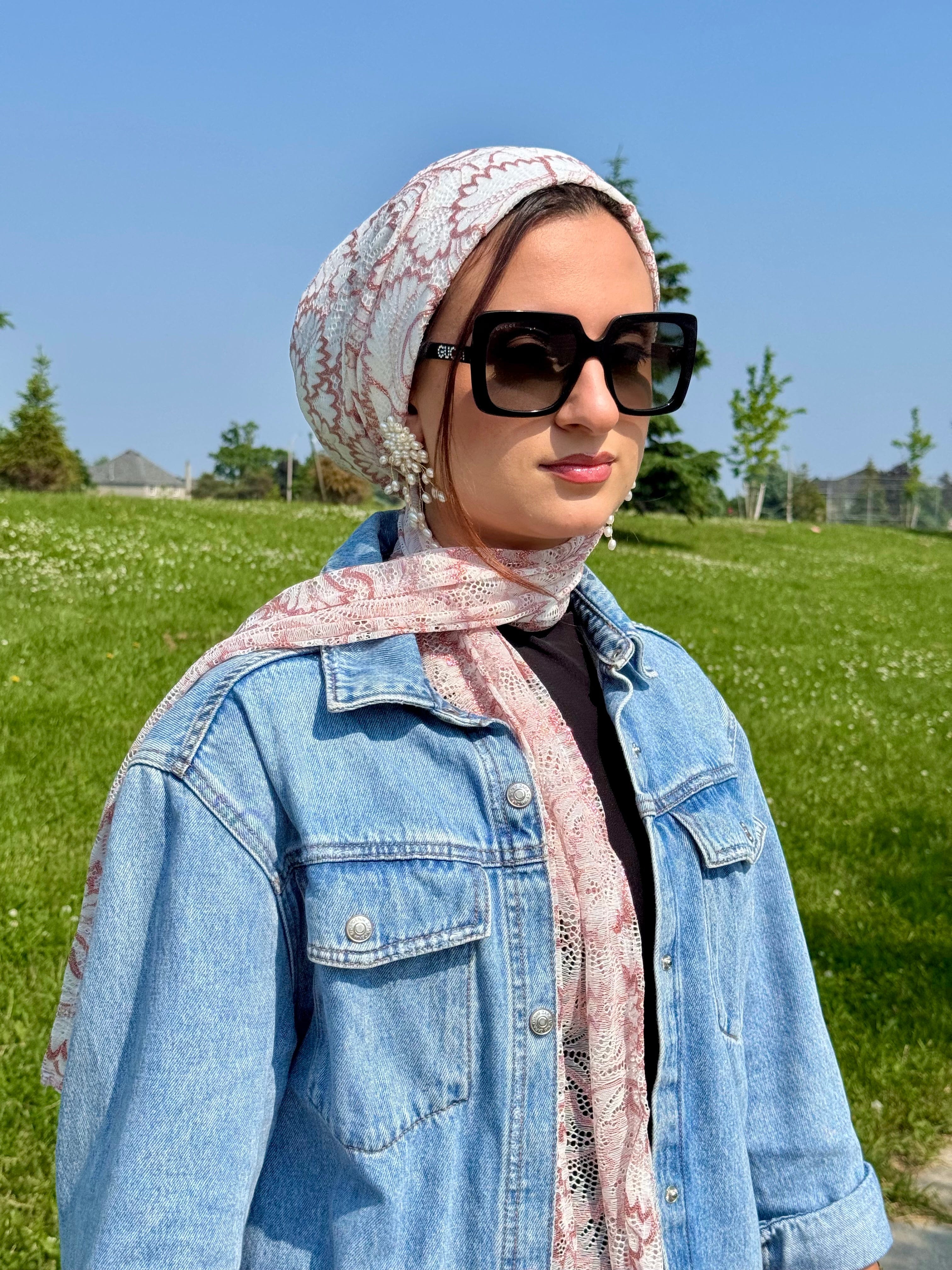 Beanie Wrap Lace - Rose Gold Off White - Turban Couture