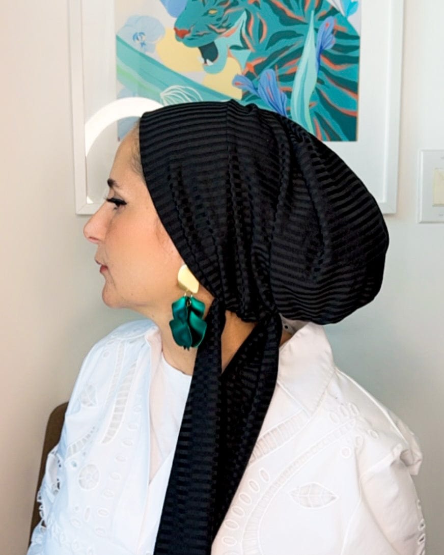 Beanie Wrap Ribbed Jersey - Black - Turban Couture