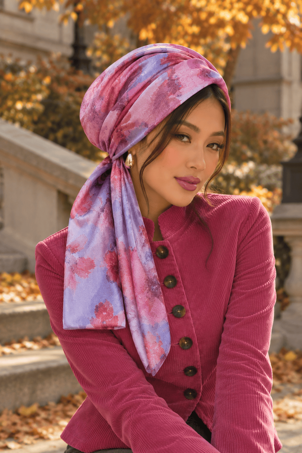 Beanie Chiffon Wrap - Pink & Purple