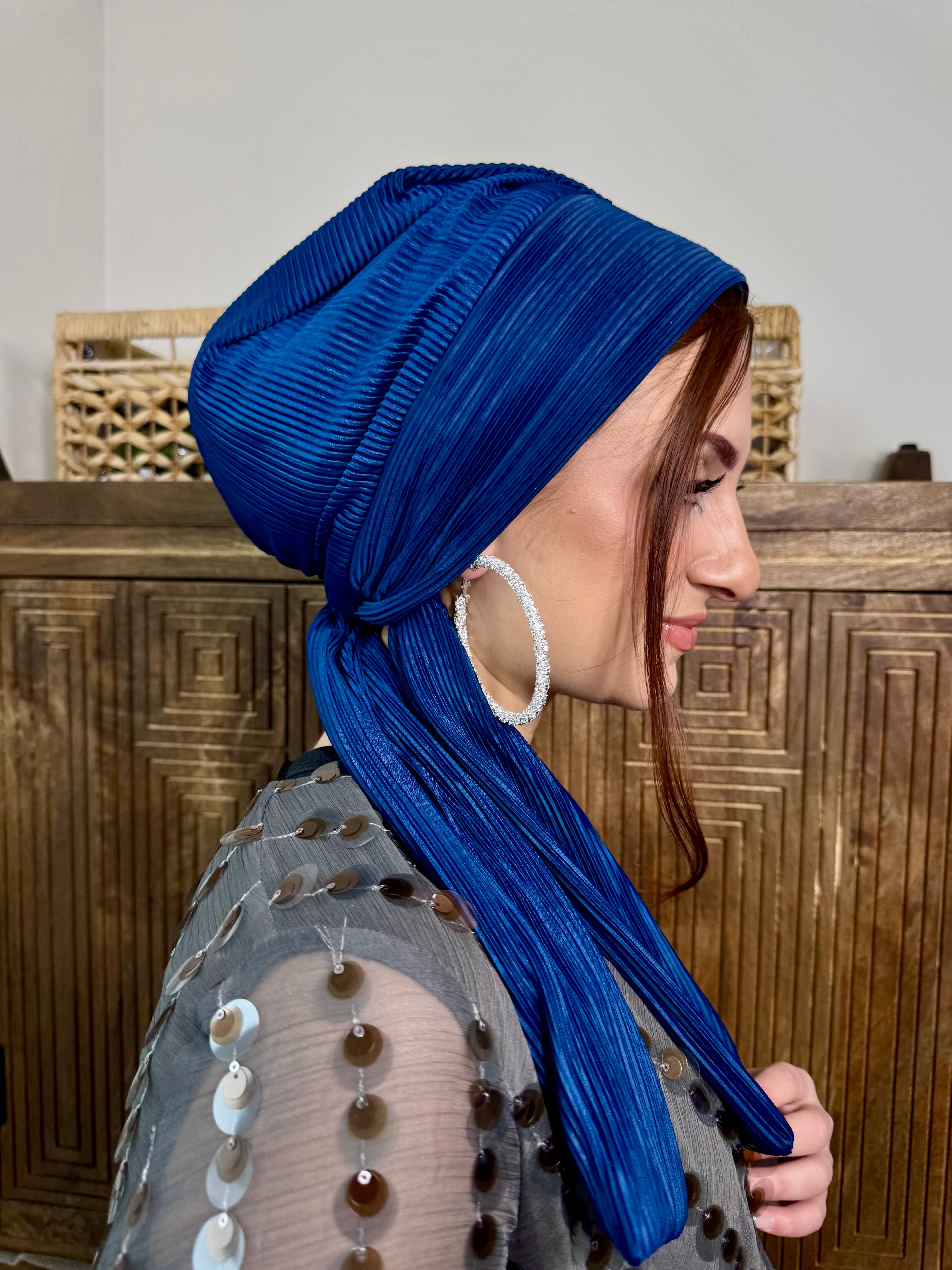 Beanie Pleated Wrap - Teal