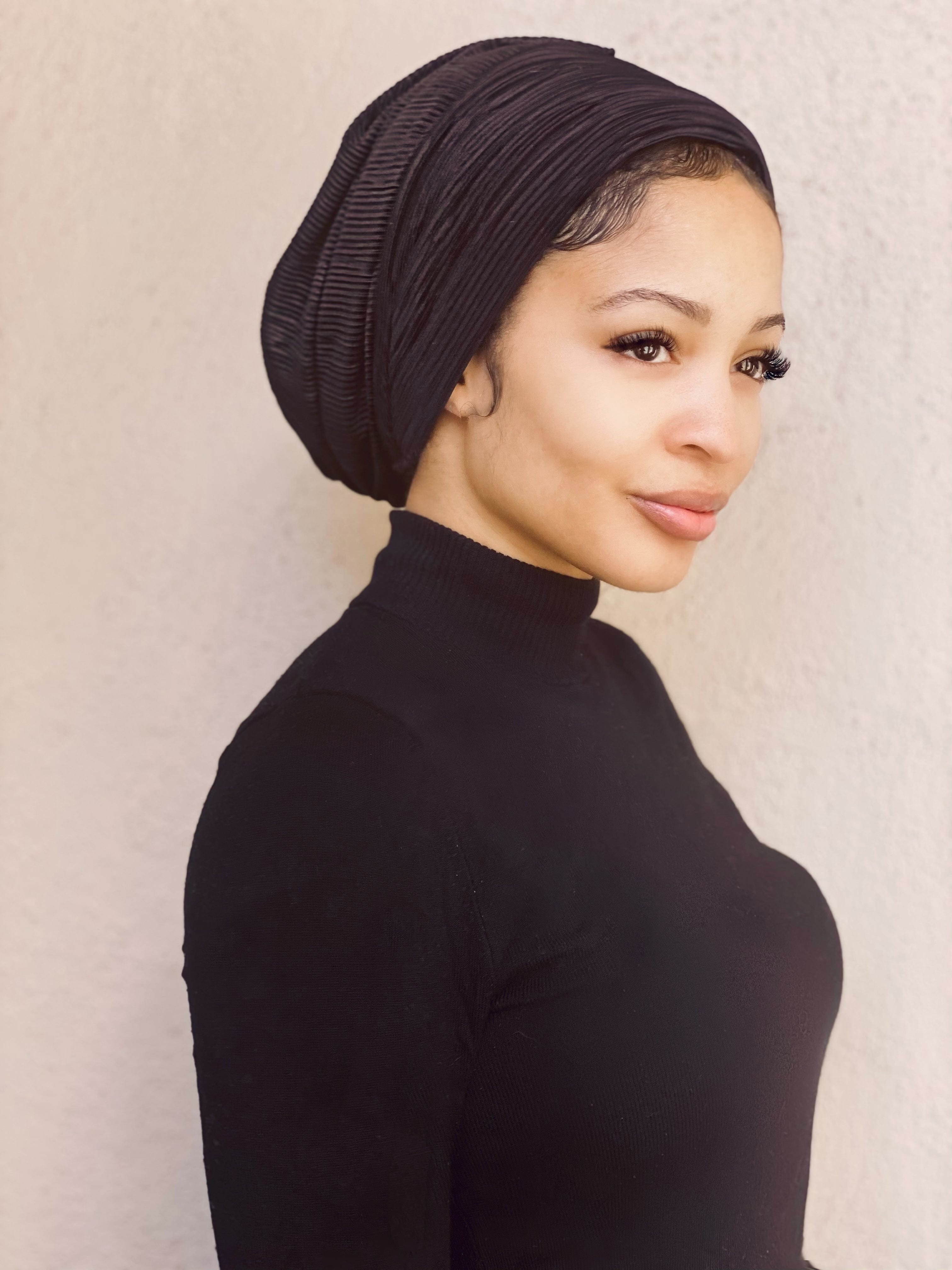 Beanie pleated - Black - Turban Couture