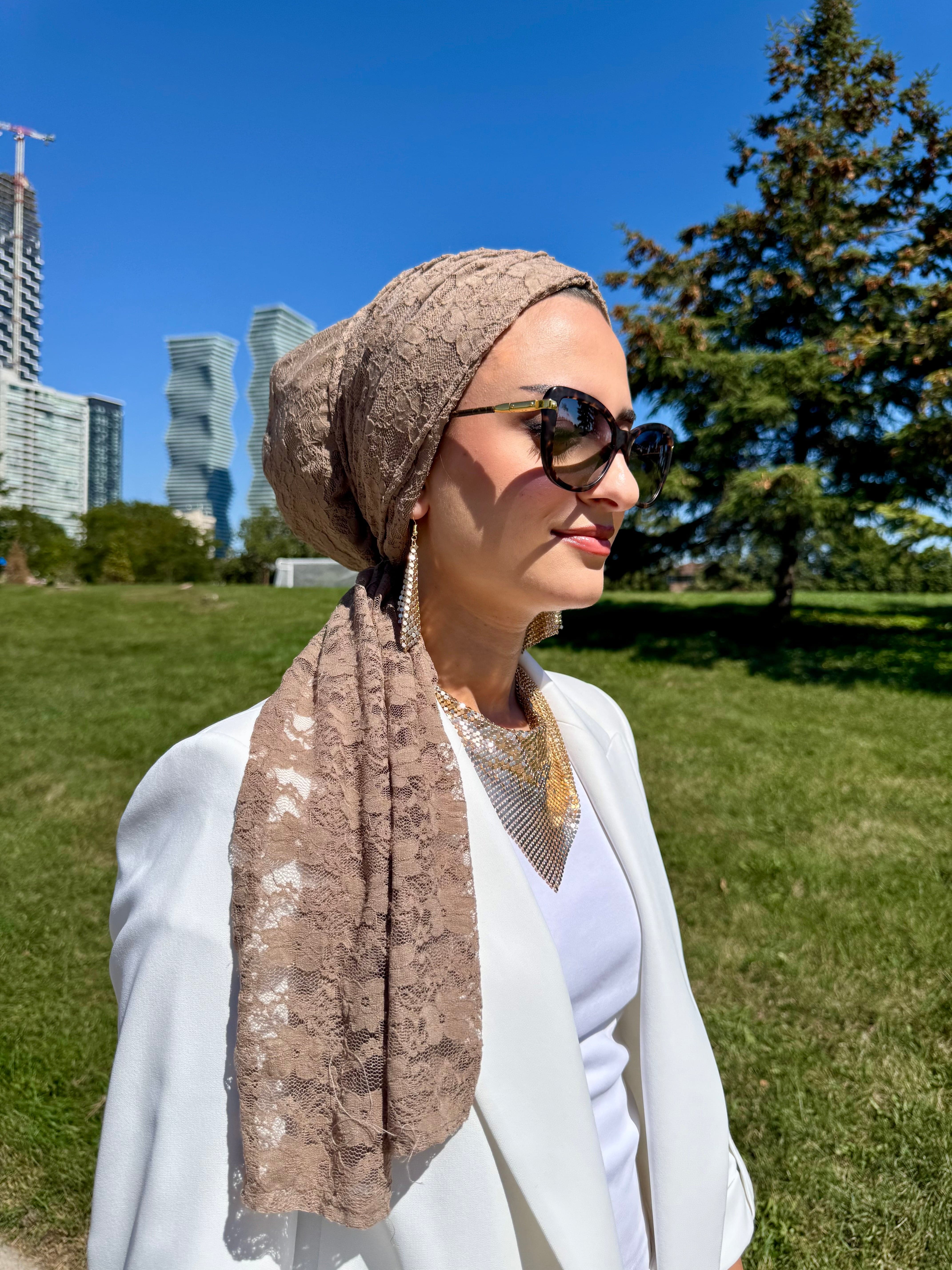 Beanie Wrap Light Soft Lace - Khaki - Turban Couture